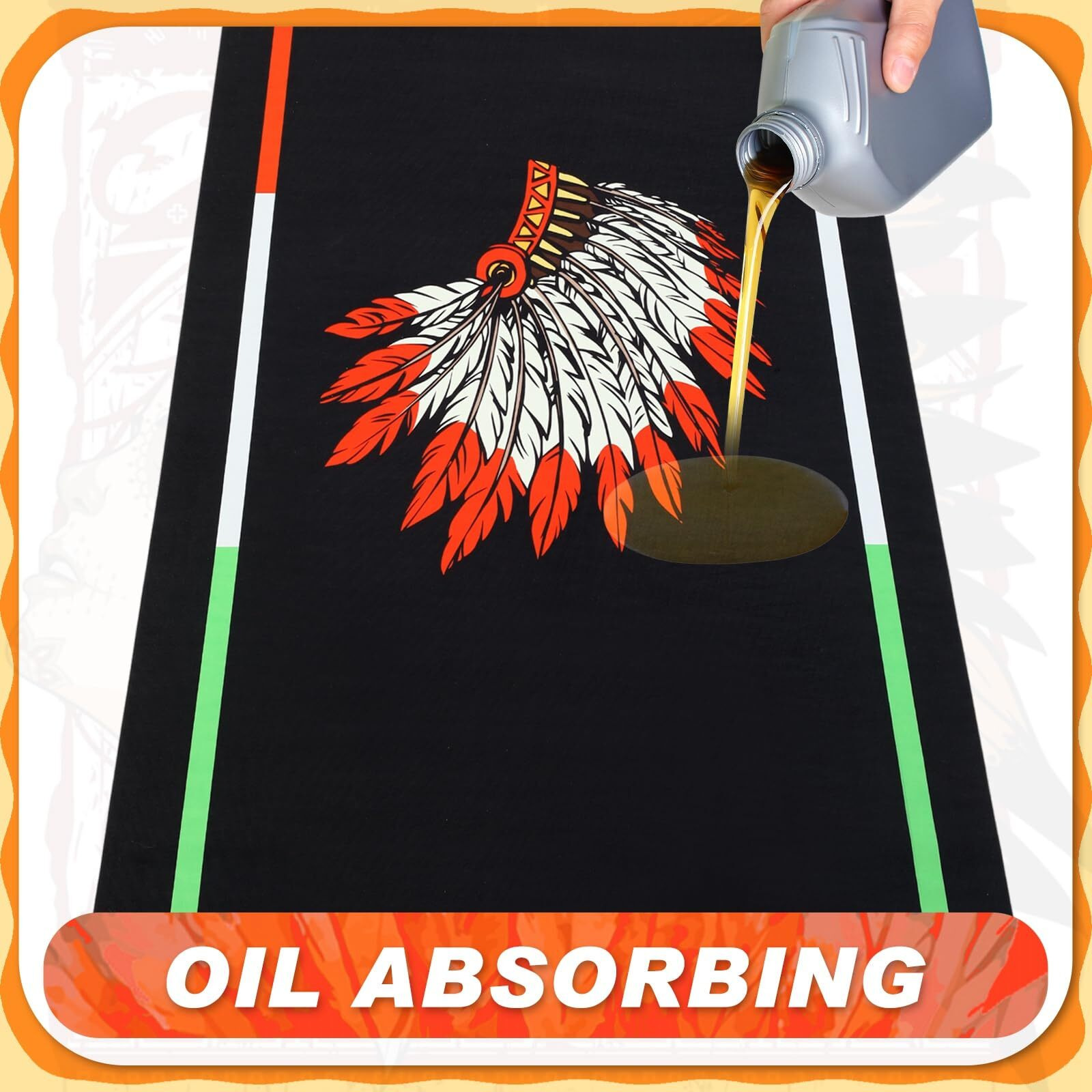 Drydiet Motorcycle Mat 78 X 31 Inch Garage Floor Rug Washable Parking Mats For Garage Floors Non Slip Oil Absorbent Pad Rubber Backing Layer Protects Floor From Spills Drips Stains(Indian Style)