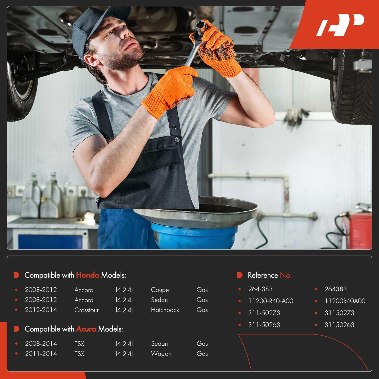 A-Premium Engine Oil Pan Sump With Drain Plug Compatible With Honda Accord 2008-2012, Crosstour 2012-2014, Acura Tsx 2008-2014, 2.4L Gas