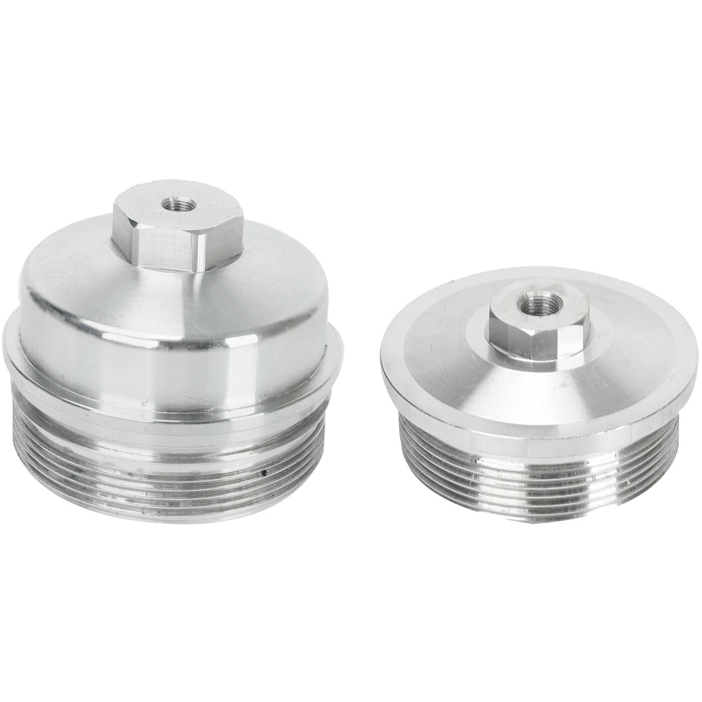 Billet Oil & Fuel Filter Silver 1/8"" Npt Port Caps - Compatible With 2003-2007 F-Ord Powerstroke Diesel 6.0 F250 F350 F450 F550 6.0L Powerstroke Diesel - Silver (Pack Of 2)