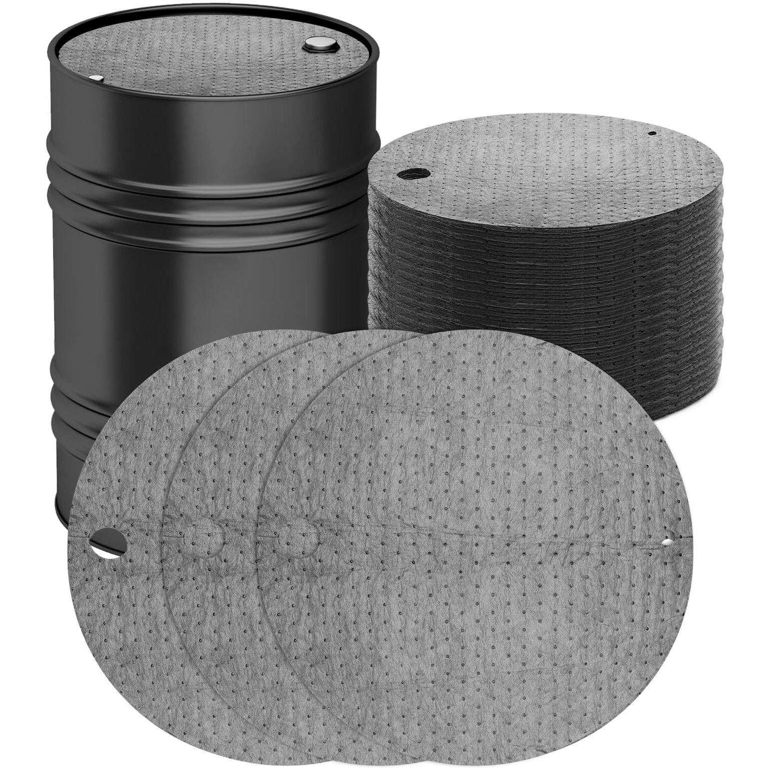 Ahier 20Pcs Oil Absorbent Pads, Oil Absorbing Pads For 55 Gallon Drums Barrel 22"" Diameter Drum Lid Oil Mat With Holes, Gray