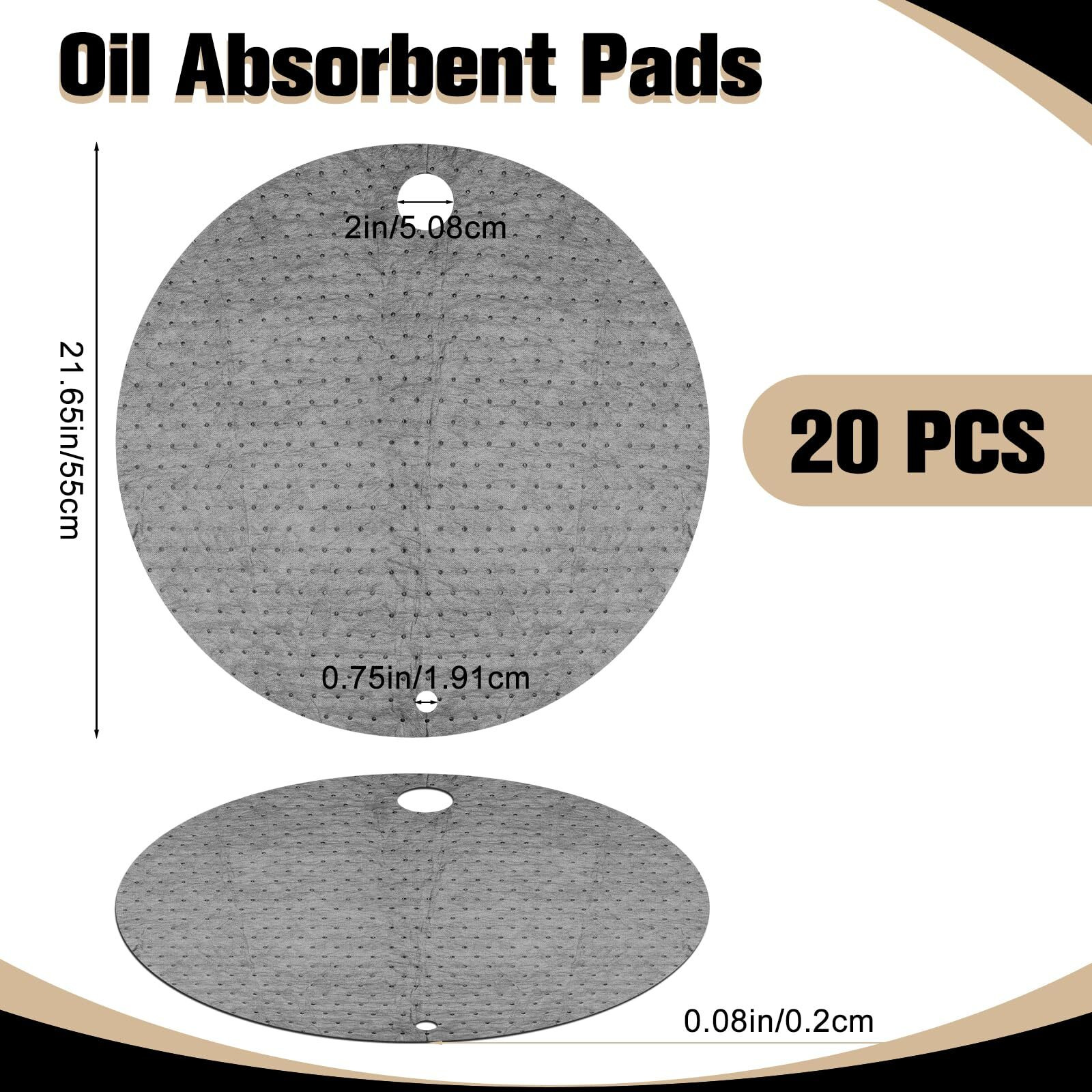 Ahier 20Pcs Oil Absorbent Pads, Oil Absorbing Pads For 55 Gallon Drums Barrel 22"" Diameter Drum Lid Oil Mat With Holes, Gray
