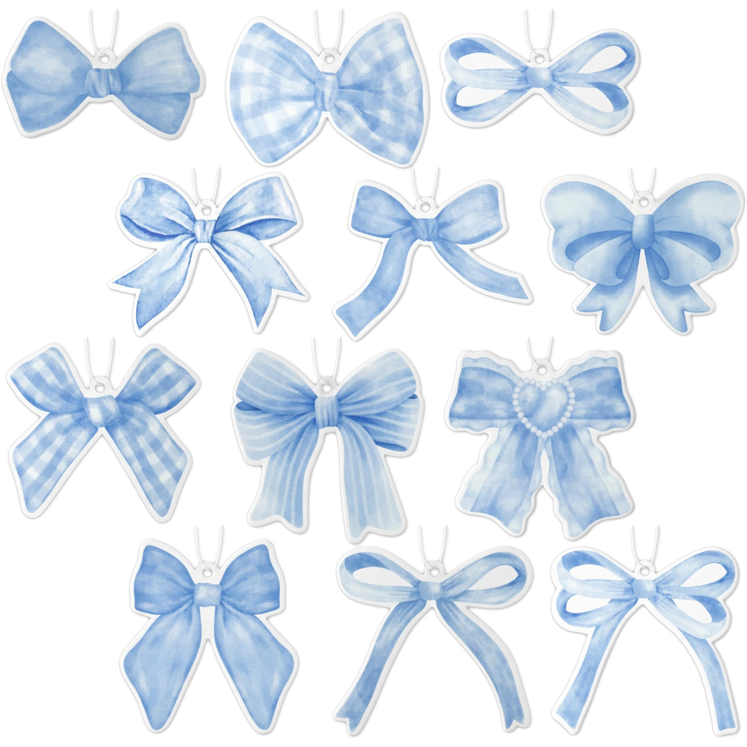 A1Diee 12Pcs Blue Coquette Bow Air Freshener Hanging, Light Blue Aesthetic Diffuser Ornaments Refresh Air Fragrant Pendant, Car Interior With Essential Oils Gift Set Long-Lasting For Car Accessories