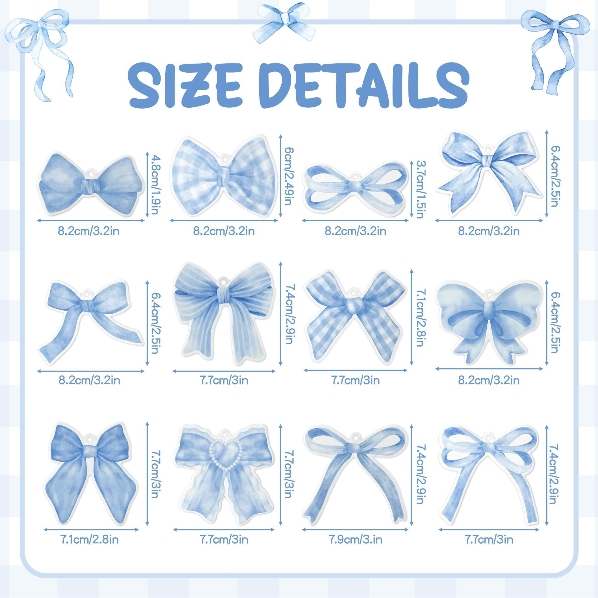 A1Diee 12Pcs Blue Coquette Bow Air Freshener Hanging, Light Blue Aesthetic Diffuser Ornaments Refresh Air Fragrant Pendant, Car Interior With Essential Oils Gift Set Long-Lasting For Car Accessories