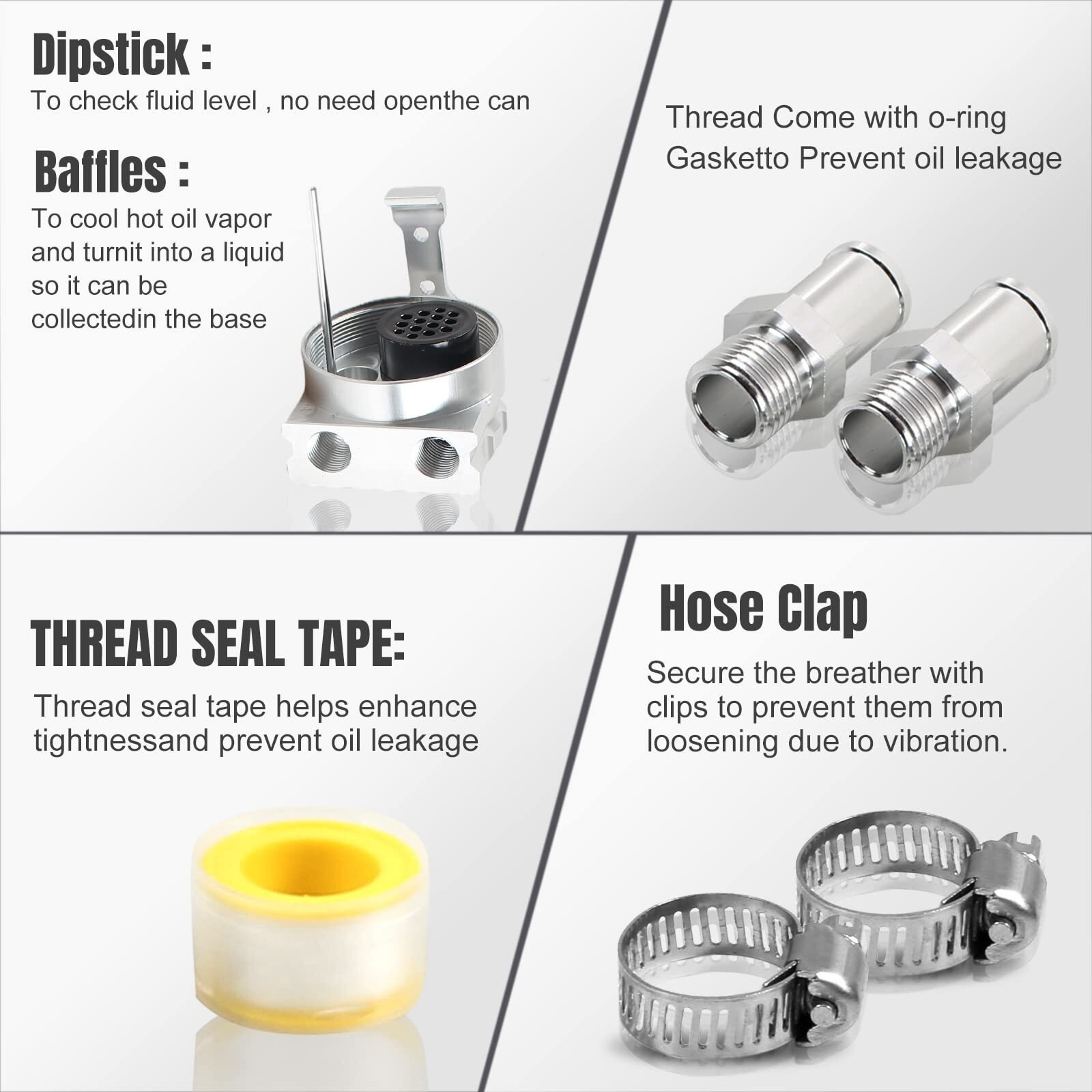 Htostar Racing Thick Shell Baffled Oil Catch Can Coolant Fuel Catch Can Reservoir Kit With Breather - Silver