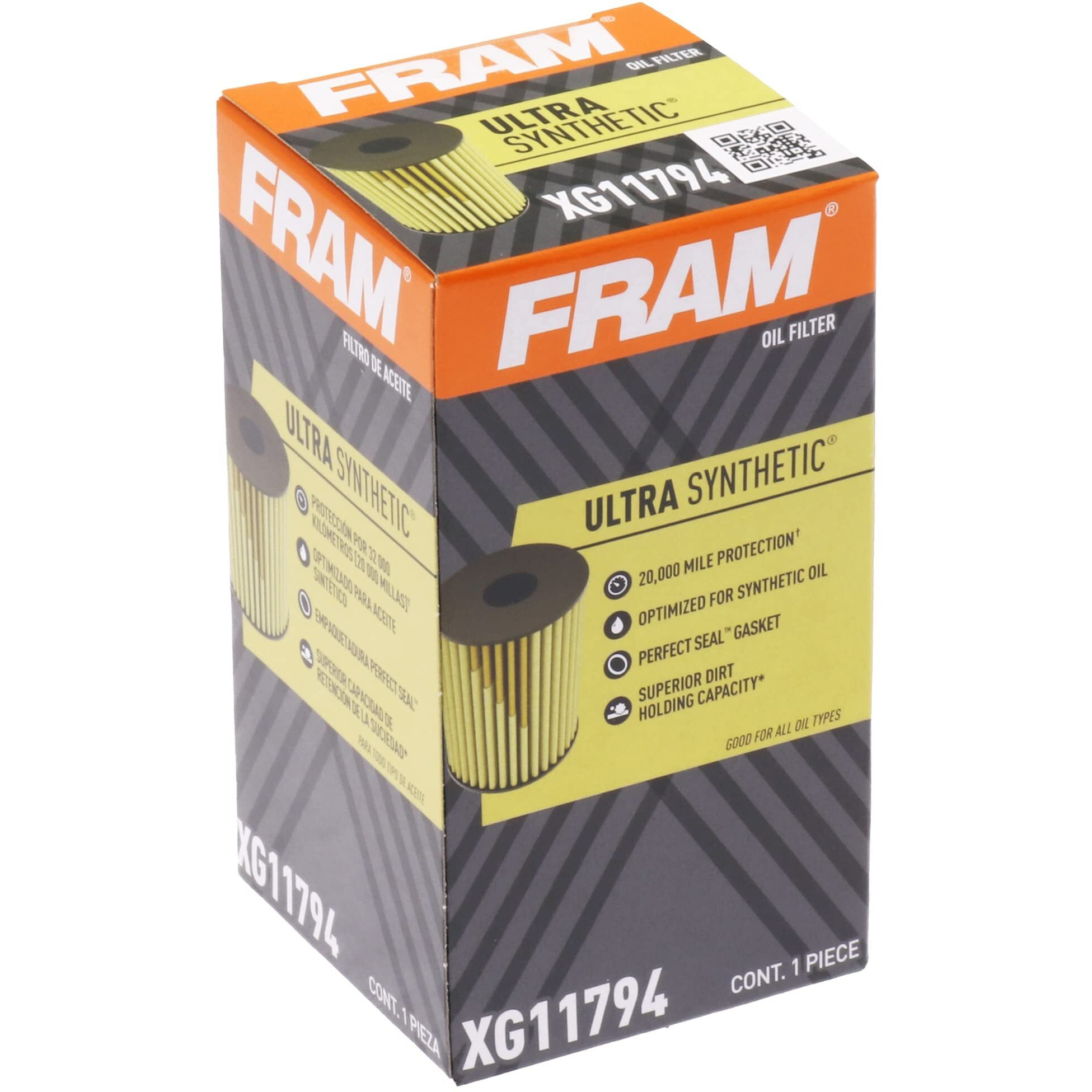 Fram Ultra Synthetic Automotive Replacement Oil Filter, Designed For Synthetic Oil Changes Lasting Up To 20K Miles, Xg11794 With Suregrip (Pack Of 1)