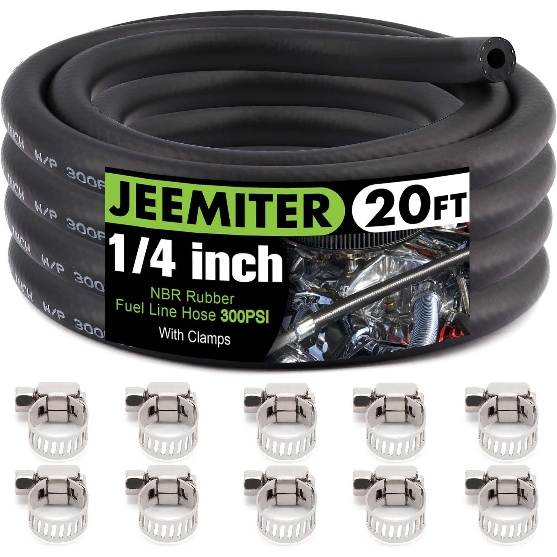 1/4"" Fuel Line Hose Oil Hose Push Lock Nbr Rubber Sae 30R7 20Ft 300Psi With 10 Clamps For Fuel Systems Engines Tube Hose