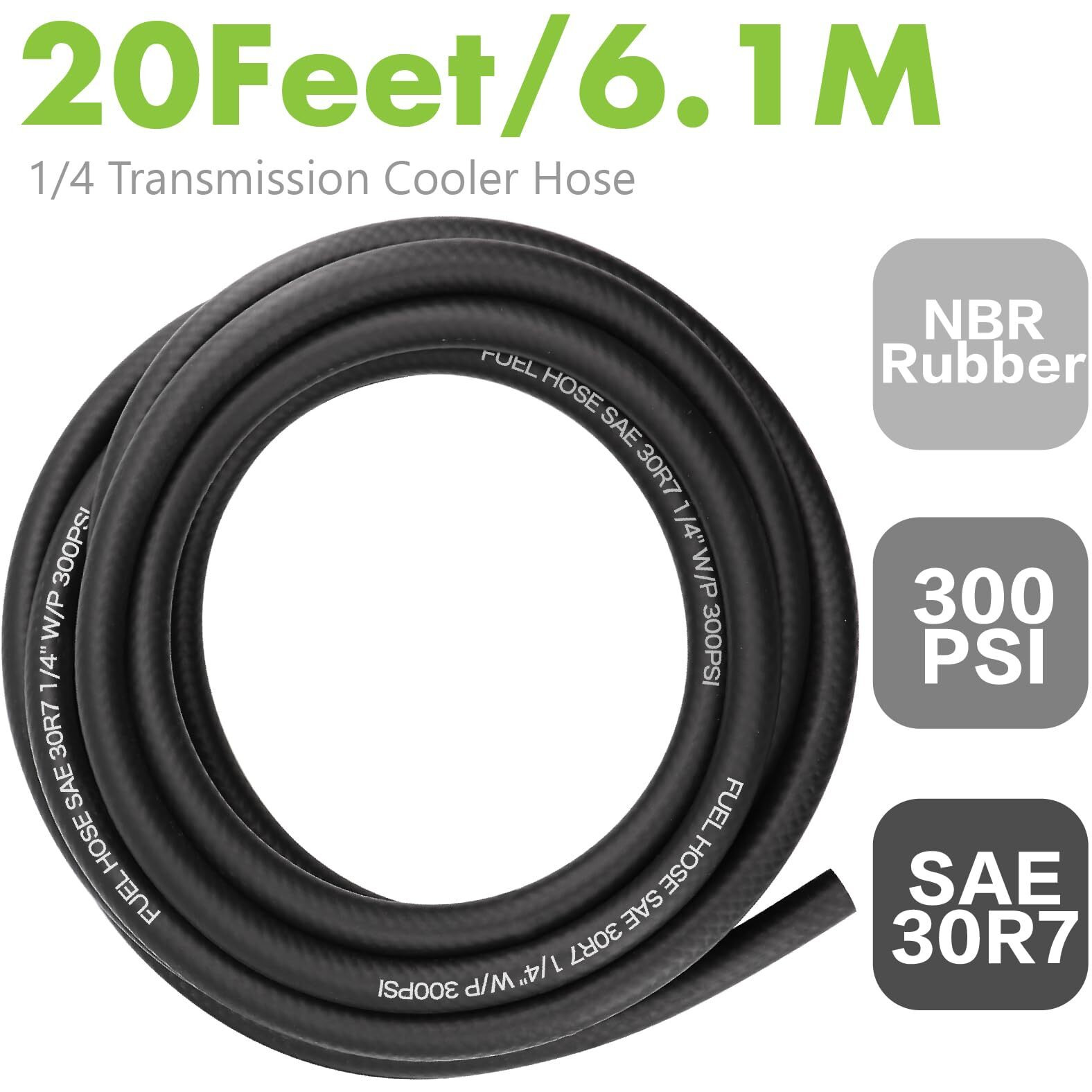 1/4"" Fuel Line Hose Oil Hose Push Lock Nbr Rubber Sae 30R7 20Ft 300Psi With 10 Clamps For Fuel Systems Engines Tube Hose
