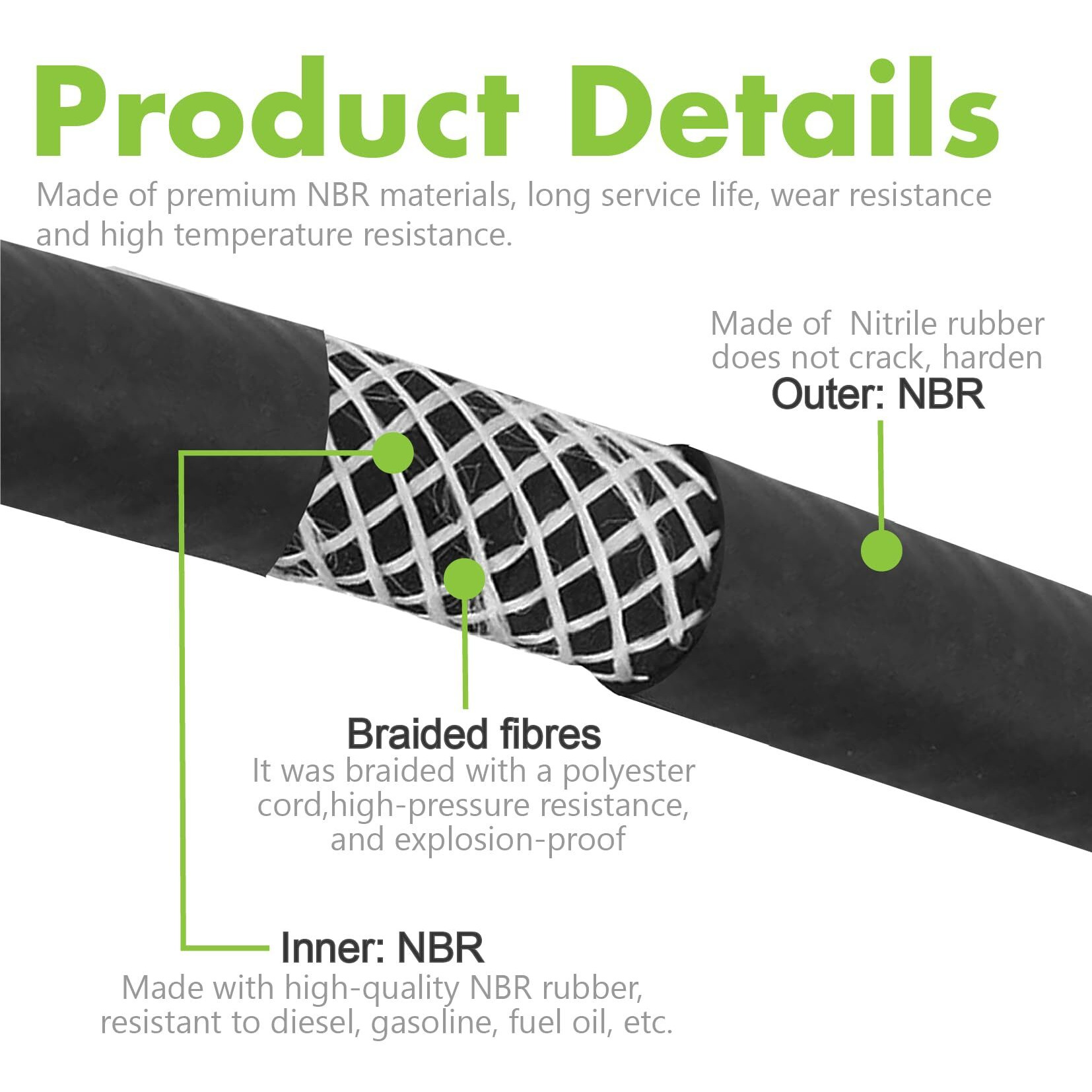 1/4"" Fuel Line Hose Oil Hose Push Lock Nbr Rubber Sae 30R7 20Ft 300Psi With 10 Clamps For Fuel Systems Engines Tube Hose