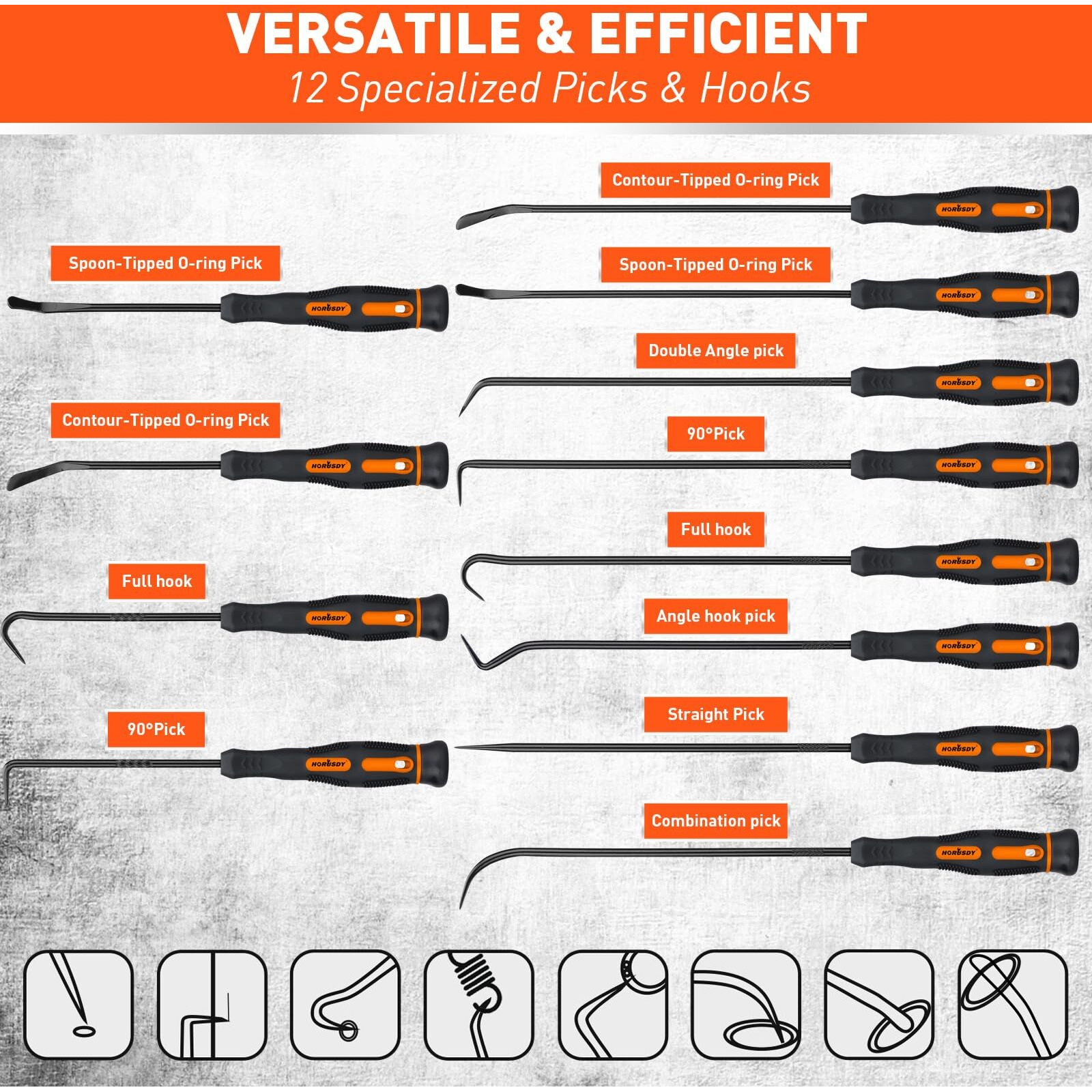 Horusdy 12-Piece Precision Hook And Pick Set, Car Auto Oil Seal/O-Ring Seal Gasket Pick, Precision Hooks Puller Remover
