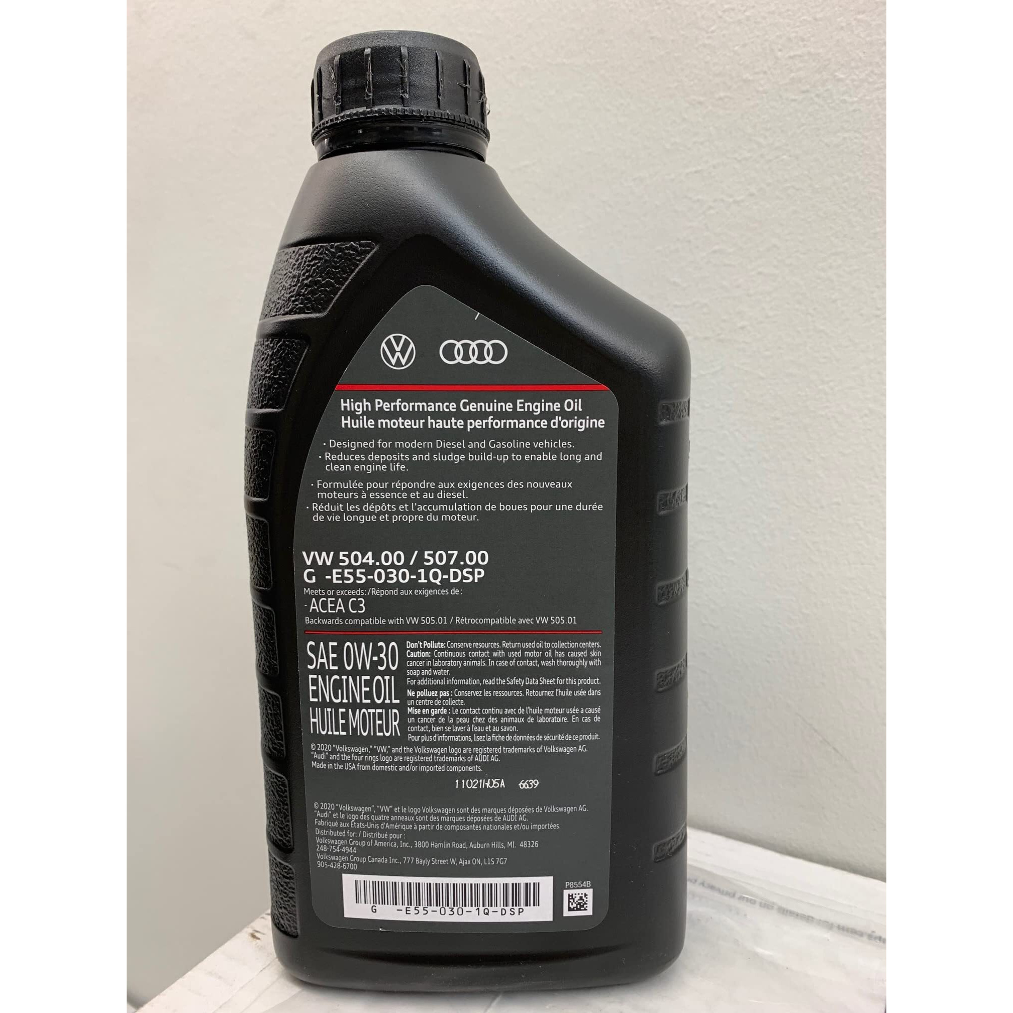 Genuine Volkswagen High Performance Genuine Engine Oil Sae 0W-30 Vw 504.00/507.00