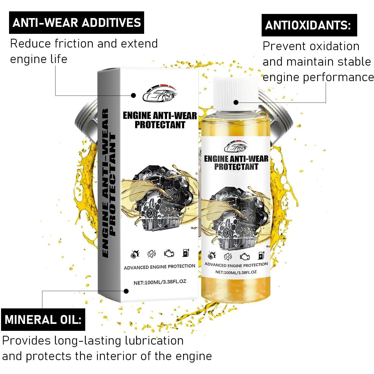 3 Pcs Anti-Wear Engine Treatment Oil Additive, Highly Effective Engine Anti-Wear Protectant, Car Engine Anti-Wear Protection Agent Noise Reduction And Shaking Cure