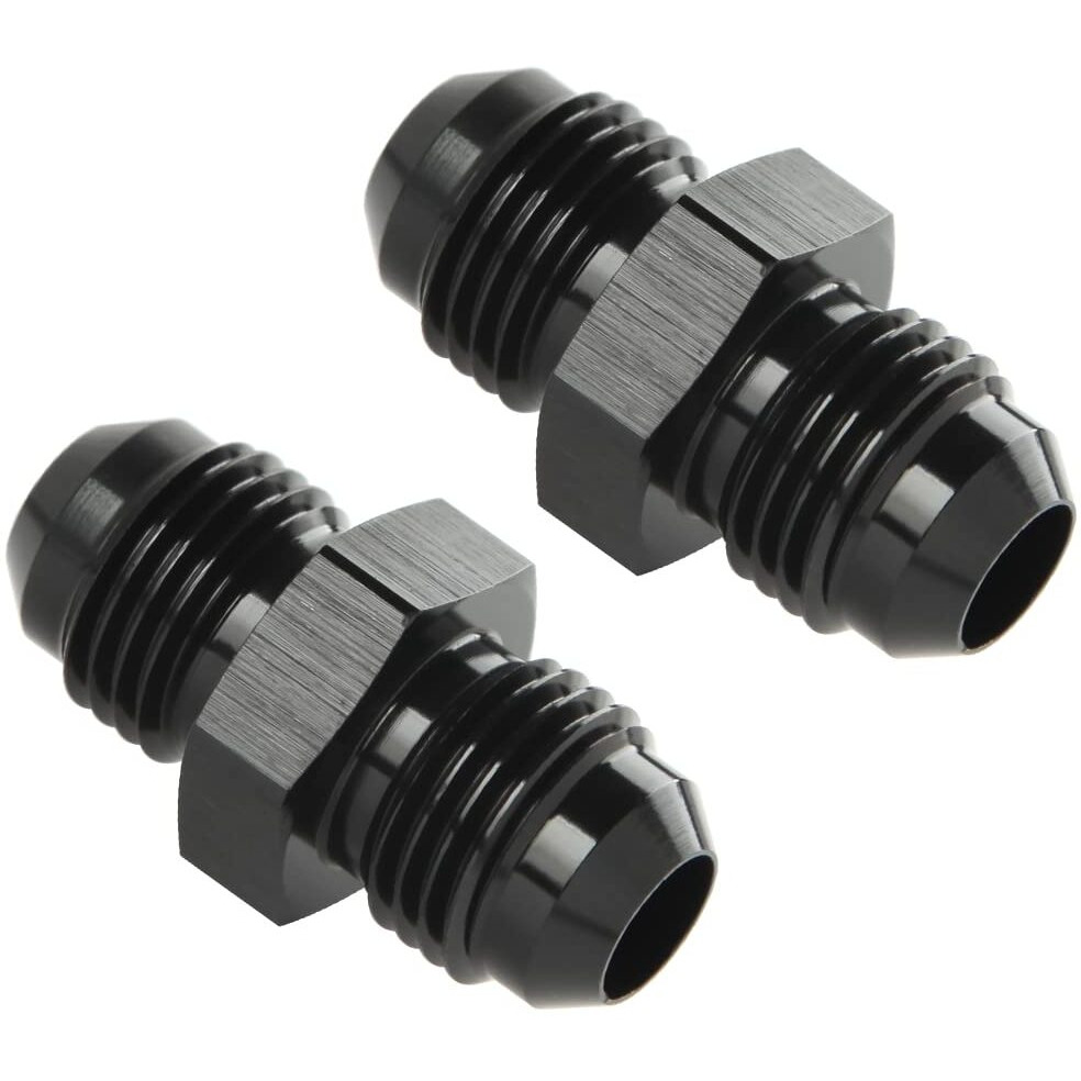 Podavelle 4An Male To 4An Male Flare Union Coupler Adapter Fitting Fuel Oil Connector Straight Aluminum Black, Pack Of 2