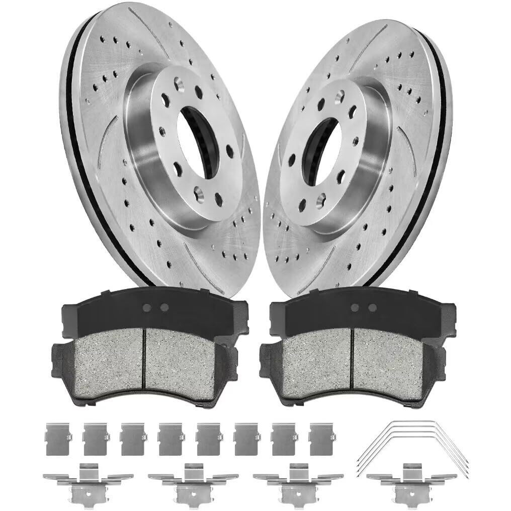Gaiasurge Brake Pads And Rotors Kit Compatible With 2006-2012 Ford Fusion, 2013 Mazda 6, Front Automotive Replacement Brake Kits 54142 D1164-8277 Drilled And Slotted Rotors Anti-Rust Oil 299Mm(11.8In)