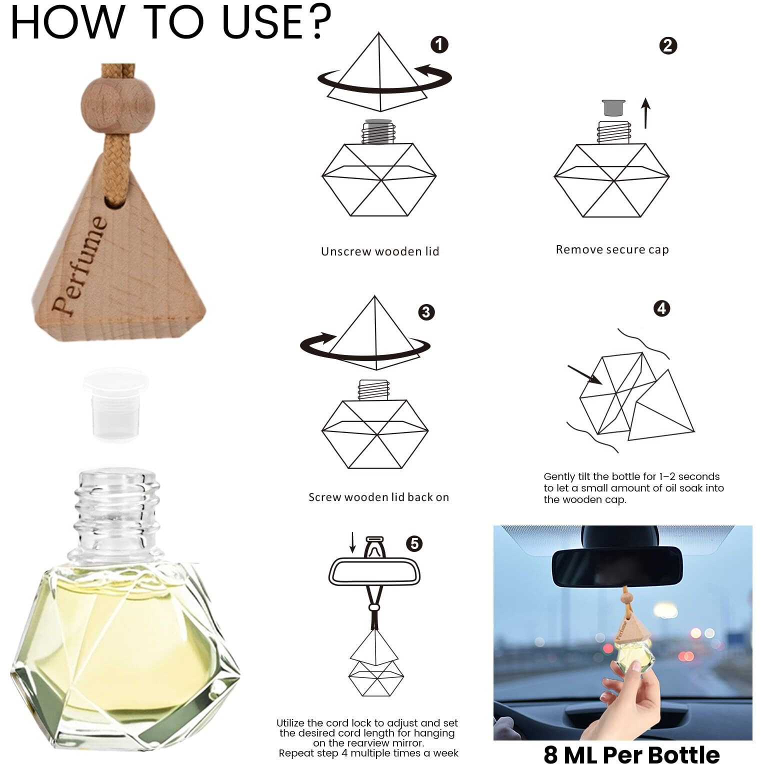 Car Air Freshener, Hanging Diffuser For Car Interior, Long-Lasting (60+ Days), Non-Toxic & Giftable (Diamond Bottles (2    0.27 Fl Oz), Sandalwood Vanilla)