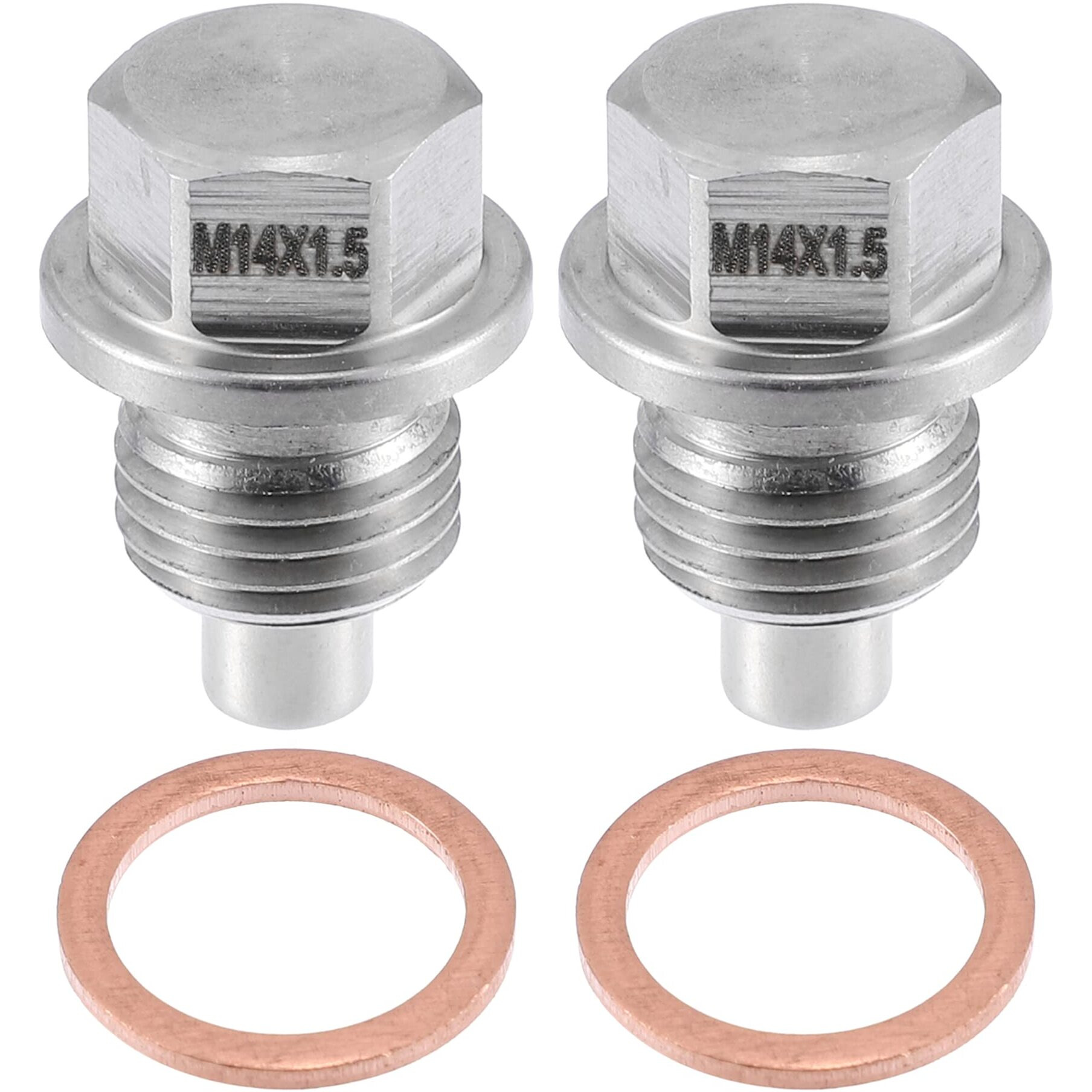 A Absopro Vehicle Engine Magnetic Oil Drain Plug M14X1.5 Stainless Steel With Copper Washer (Pack Of 2)