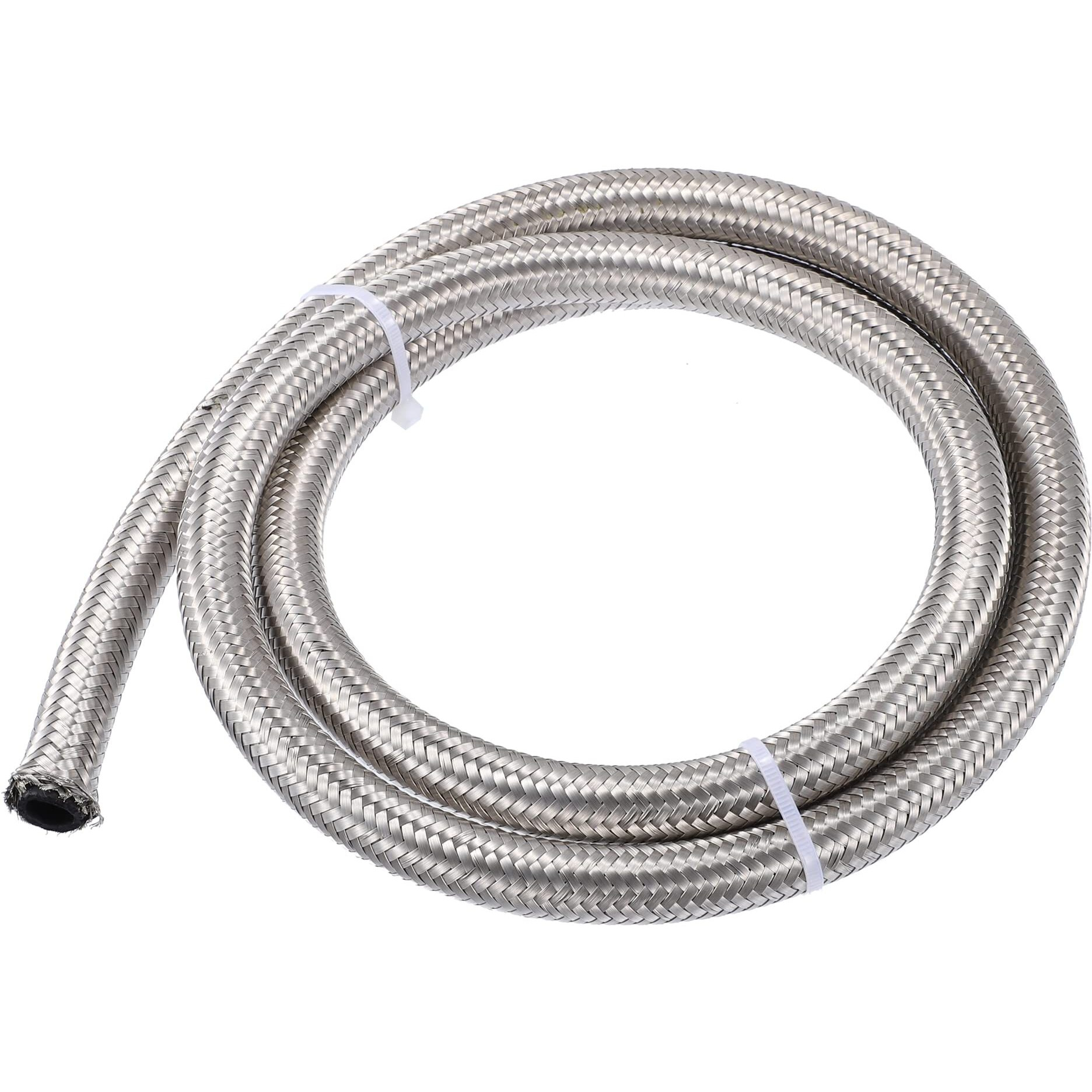 X Autohaux 5Ft 8An Fuel Hose An8 Universal Car Braided Stainless Steel Cpe Oil Fuel Gas Line Hose Silver Tone