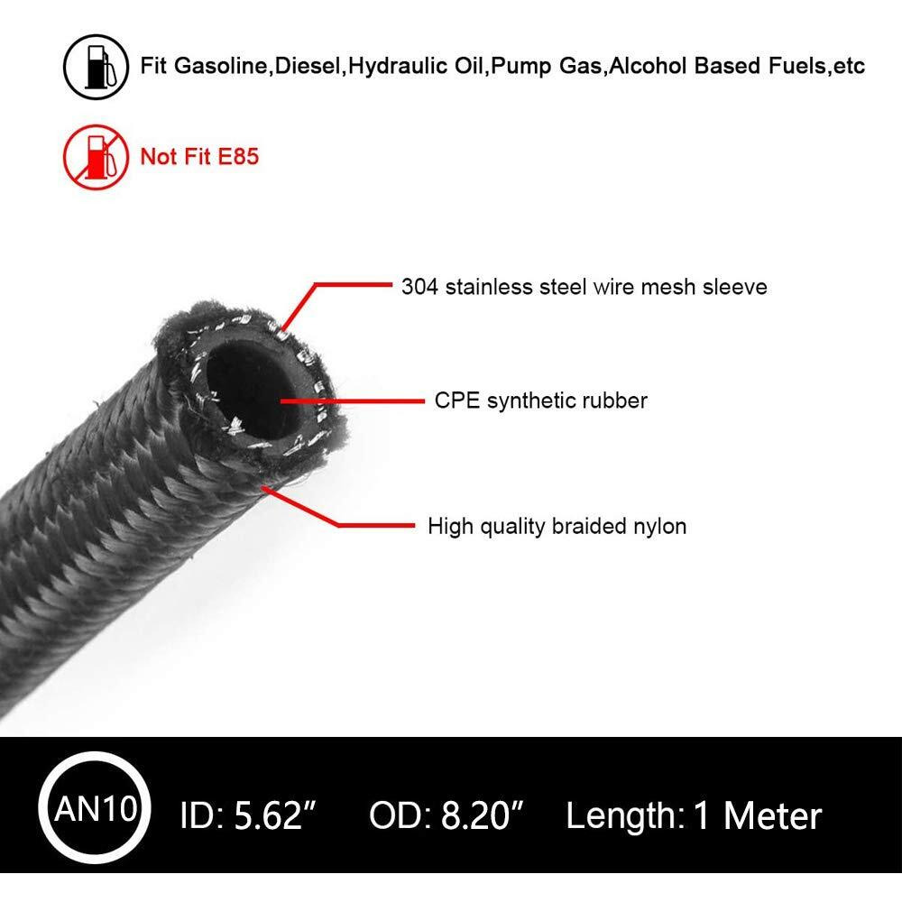 10An Fuel Hose Line Stainless Steel Nylon Braided Oil Gas Fuel Line Hose 1 Meter