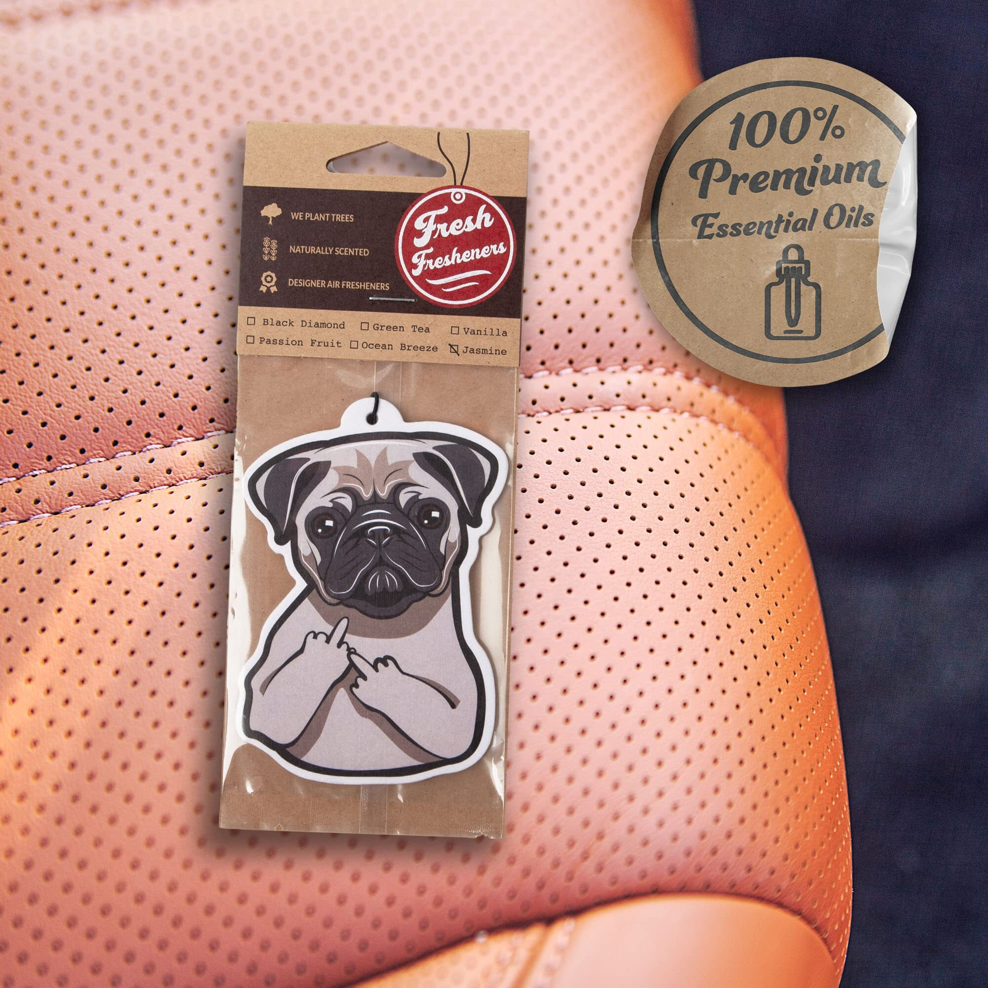 Dog Car Air Freshener, Car Air Freshener Pug Scented With Essential Oils By Fresh Fresheners (3 Pack)