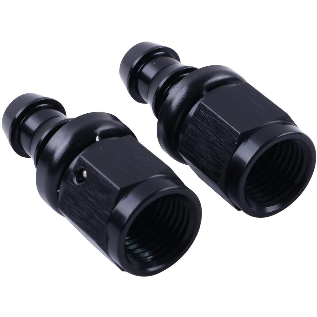 Zap Performance 6An Female To 3/8 Inch Barb Hose Fittings Straight Black Push-On/Lock Fuel Cooler Kits, Fitting For Rubber Fuel Oil Line (2 Pcs)