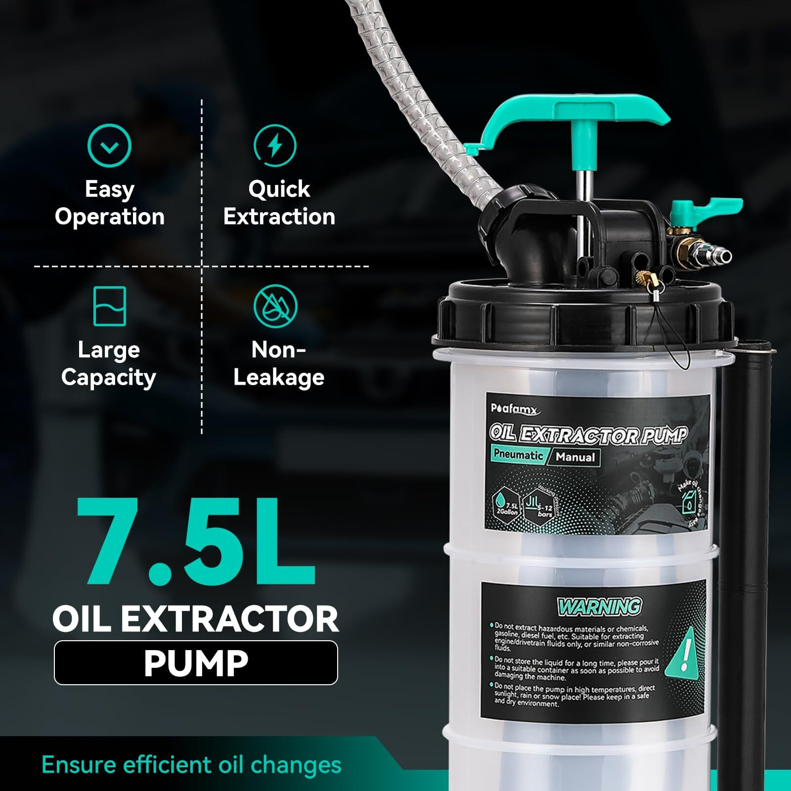 Poafamx 7.5L Oil Extractor Pump Pneumatic/Manual, 2 Gallon Fluid Extractor Pump, Oil Vacuum Change Pump With 5 Tubes And Extended Storage Units For Automotive, Truck, Boats Oil Change (2 Gallon)
