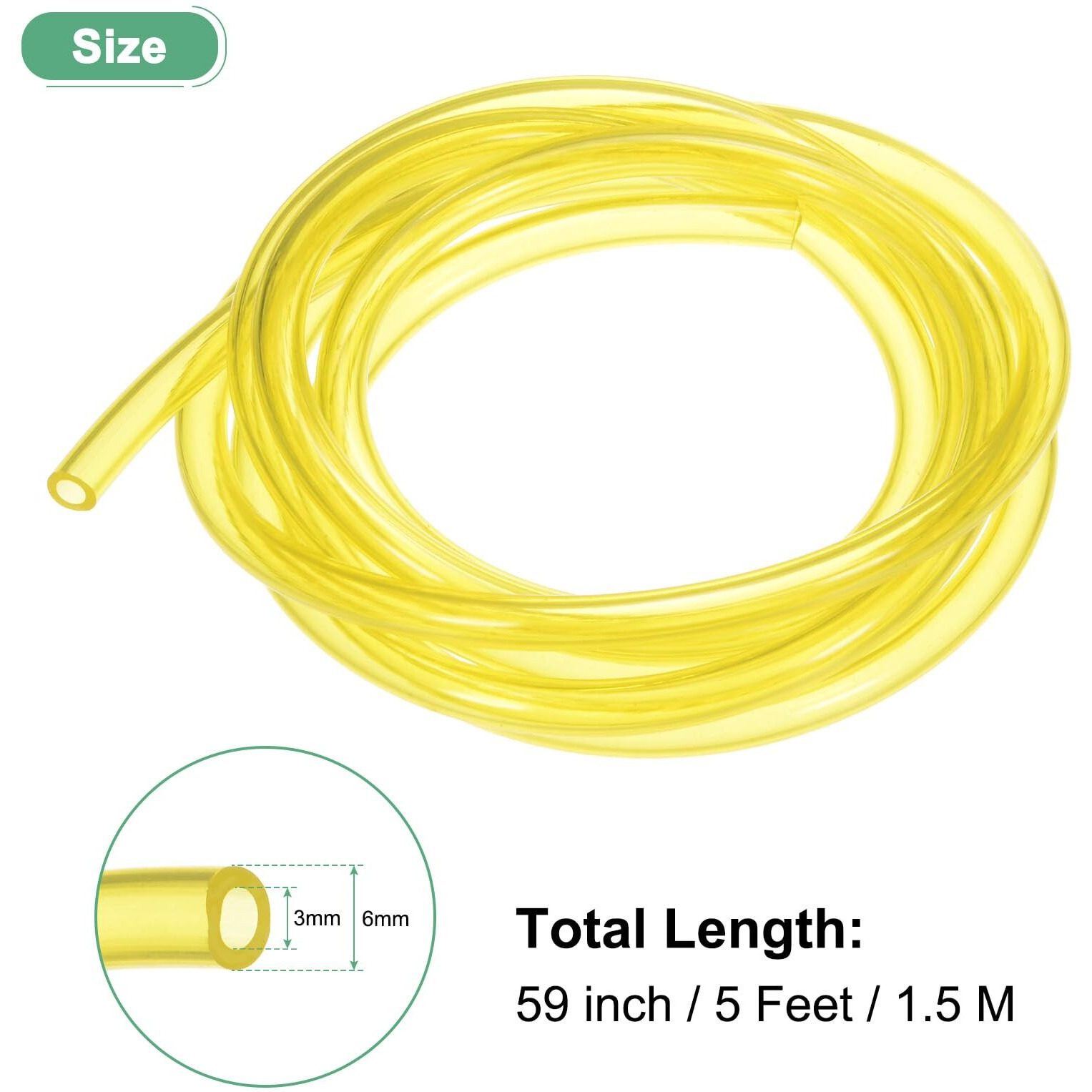 M Meterxity Tubing Carburetor Fuel Vent Line, 3.0Mm(0.12"") Id 6Mm(0.24"") Od 1.5M(5') Long Polyurethane Gas Oil Tube For Atv/Go Kart/Dirt Bike, Universal Petrol Pipe Replacement [Yellow]