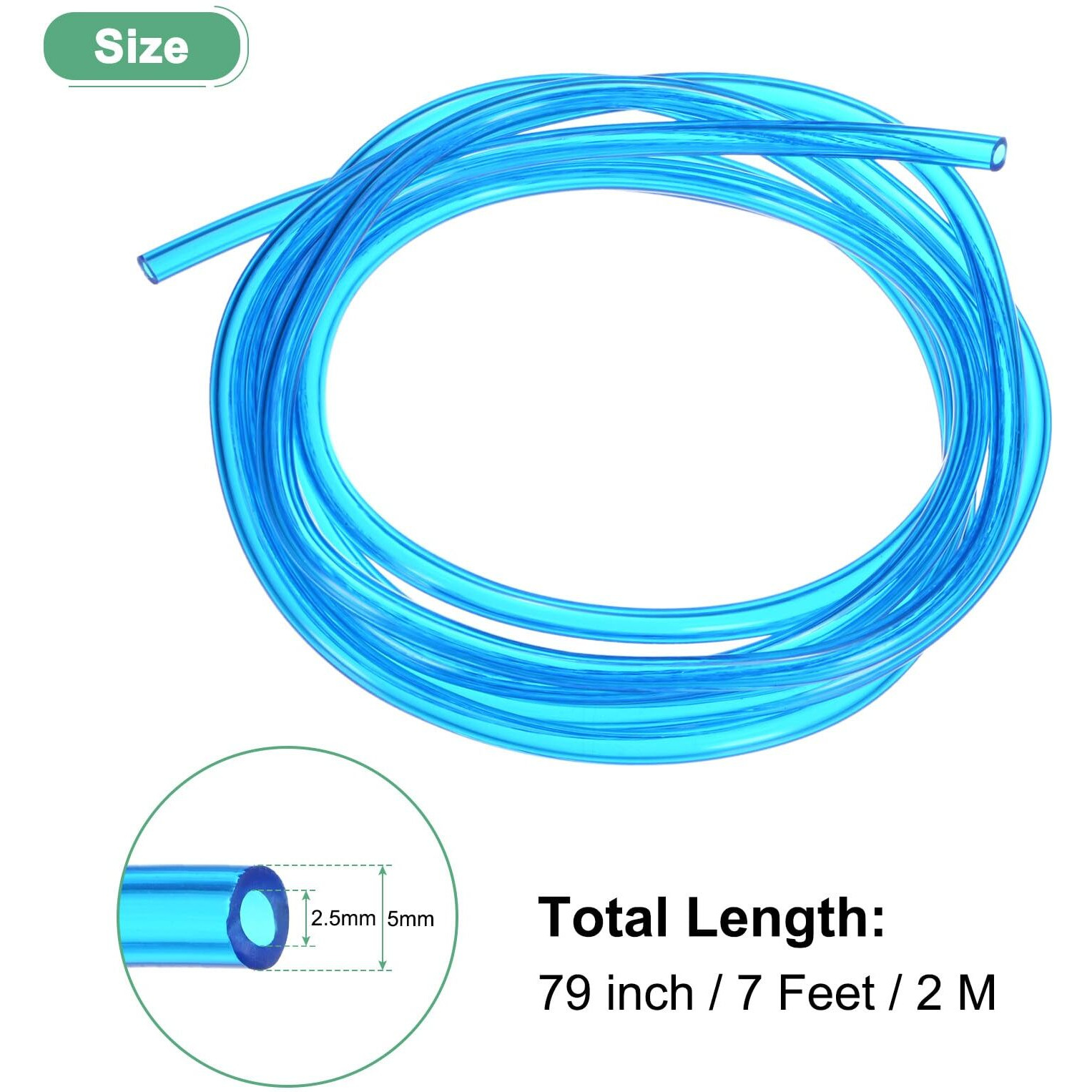 M Meterxity Tubing Carburetor Fuel Vent Line, 2.5Mm(0.1"") Id 5Mm(0.2"") Od 2M(7') Long Polyurethane Gas Oil Tube For Atv/Go Kart/Dirt Bike, Universal Petrol Pipe Replacement [Blue]