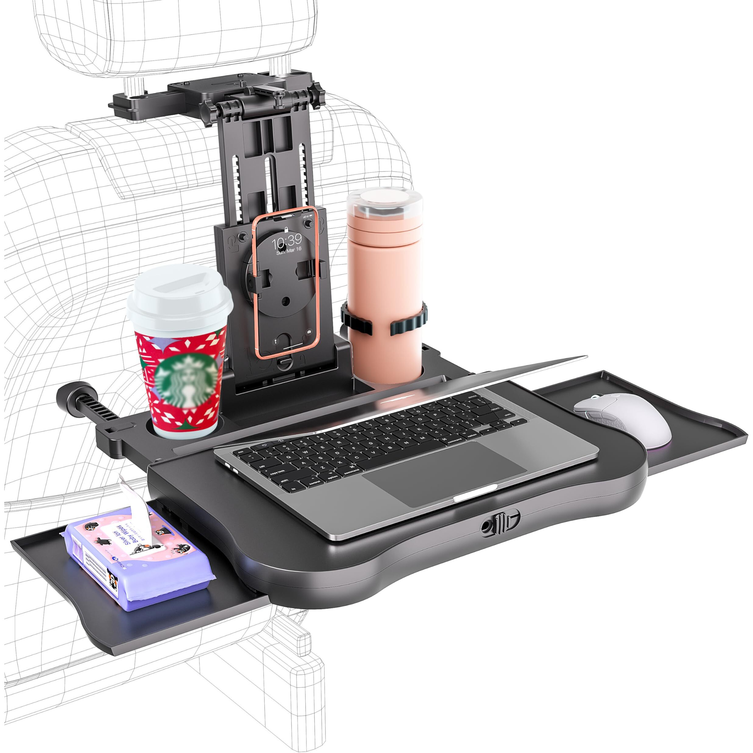 Fanxin Car Back Seat Tray With Extendable Table, Car Desk For Laptop With Phone Holder, Foldable Trays For Eating & Working, Car Travel Tray Table For Rear Passenger