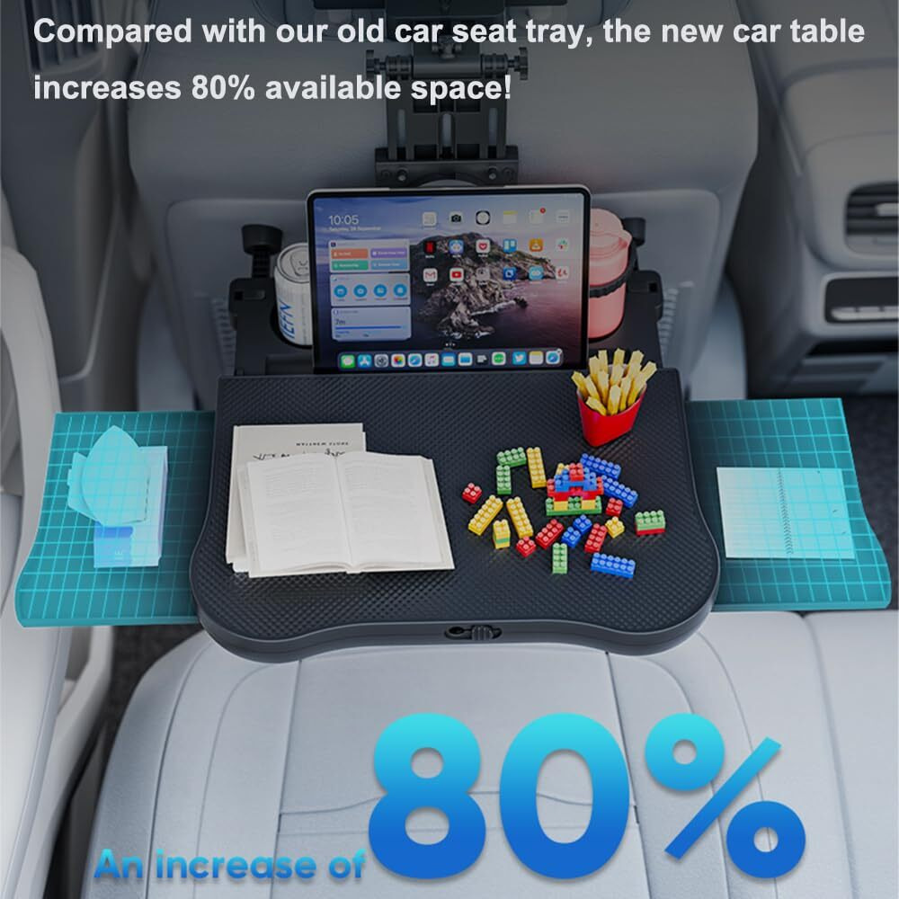 Fanxin Car Back Seat Tray With Extendable Table, Car Desk For Laptop With Phone Holder, Foldable Trays For Eating & Working, Car Travel Tray Table For Rear Passenger
