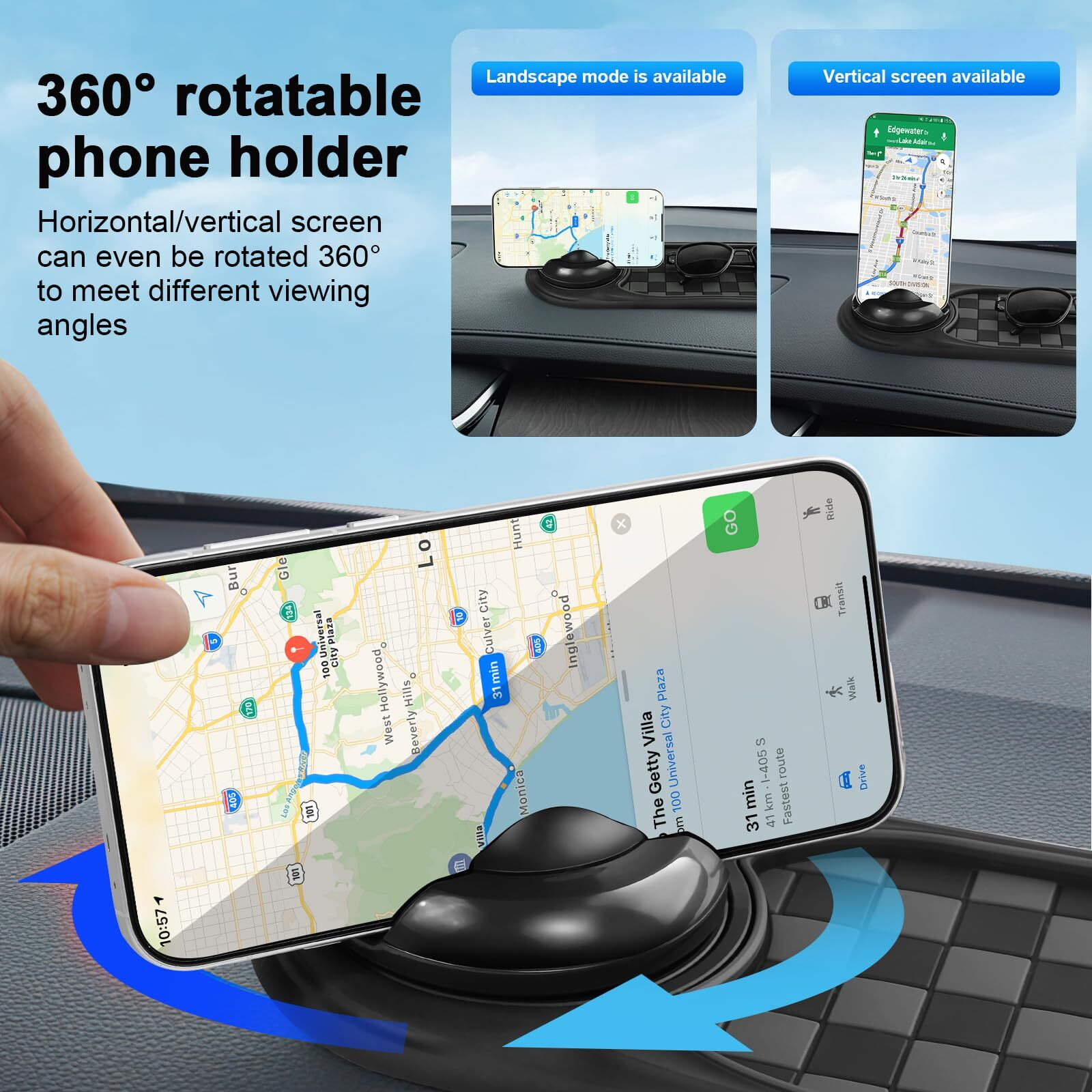 Multifunction Car Anti-Slip Mat,Portable Electronic Device Mount,Universal Phone Holder,Rotatable Anti Skid Car Dashboard Pad With Temporary Parking Numbe For Phones, Keys, Gadgets (Black)