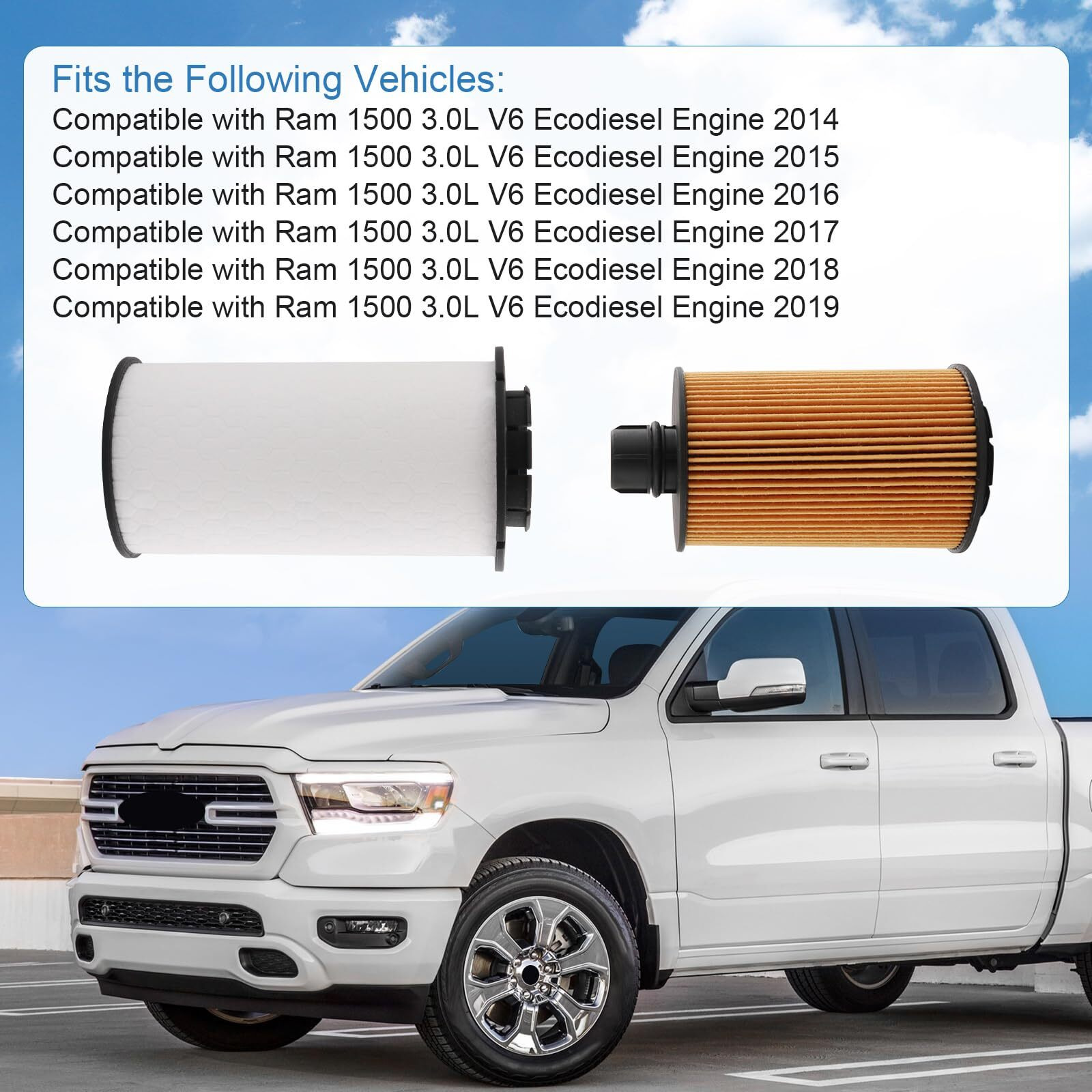 Radhlbniu 68235275Aa Fuel Filter And 68229402Aa Oil Filter Compatible With Ram 1500 3.0L V6 Ecodiesel Engine 2014-2019, Replace Cs11997 Wf10245