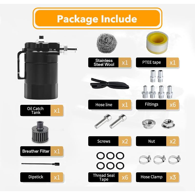 Slrongpowlr Oil Catch Can Kit, Oil Separator Catch Can With Breather Filter 300Ml Baffled Universal Aluminum