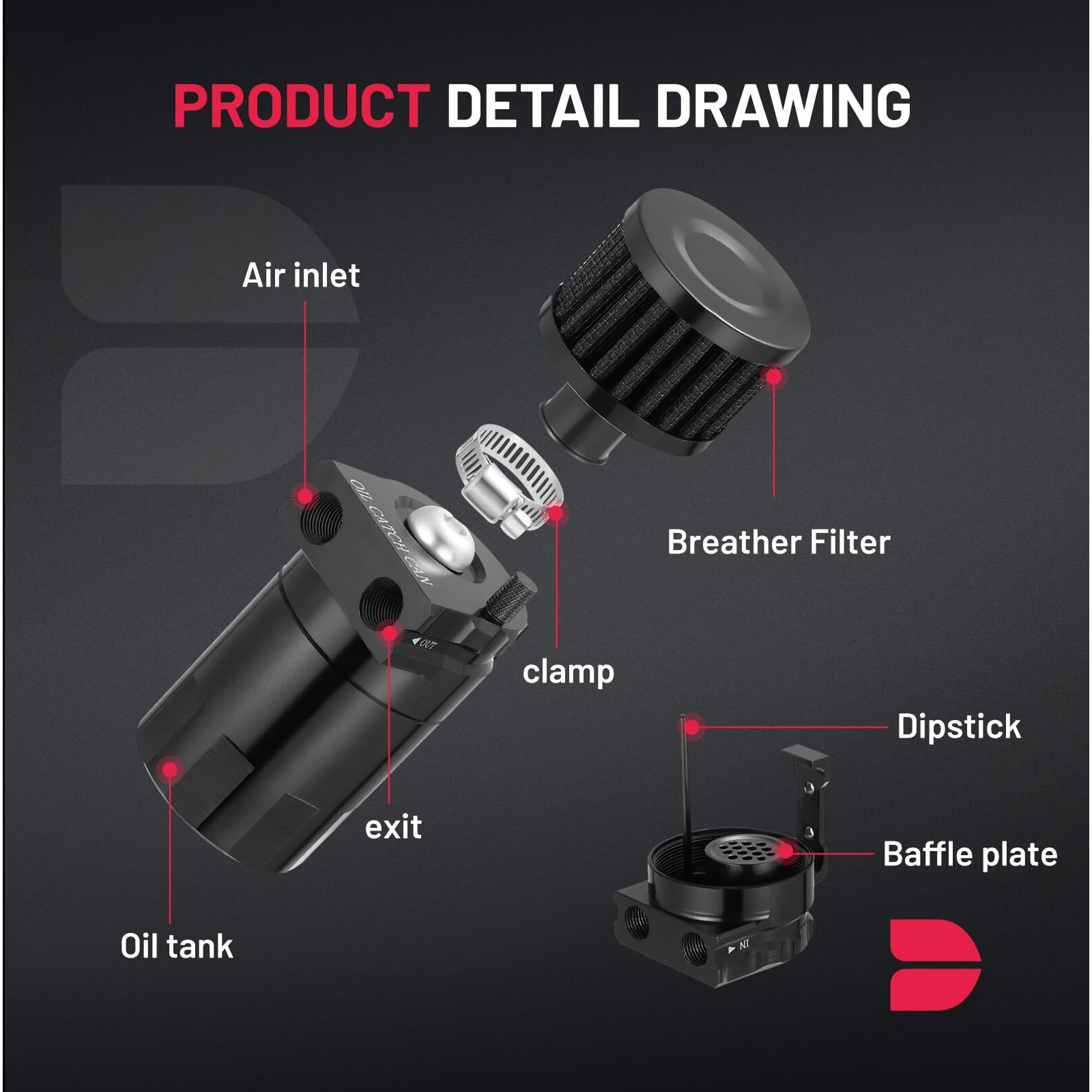 Bdfhyk Oil Catch Can Kit, 300Ml Baffled Oil Can With Breather Filter, Universal Catch Can Kit With 5Ft 3/8"" Id Nbr Fuel Line Hose For Pcv System