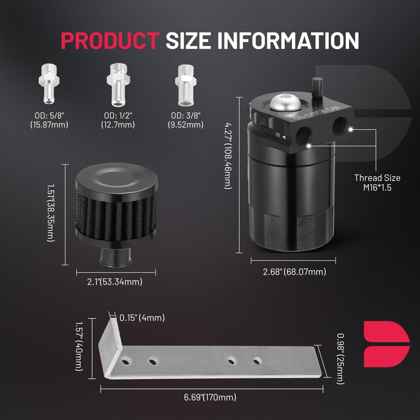 Bdfhyk Oil Catch Can Kit, 300Ml Baffled Oil Can With Breather Filter, Universal Catch Can Kit With 5Ft 3/8"" Id Nbr Fuel Line Hose For Pcv System