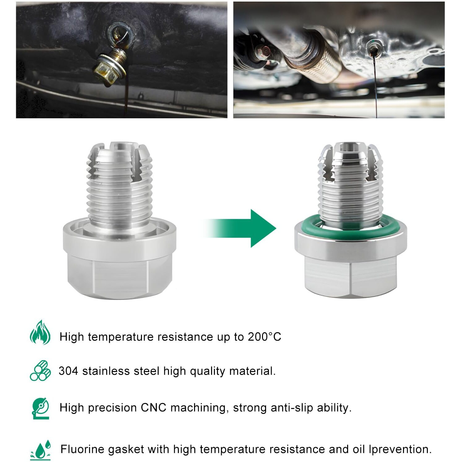 Fsturios M12.1-1.5 X 15Mm Oversize Piggyback Oil Drain Plug, Stainless Steel Self Tapping Drain Plug Replacement, Leak-Proof Oil Pan Thread Repair Kit With O-Ring Hexagonal Wrench