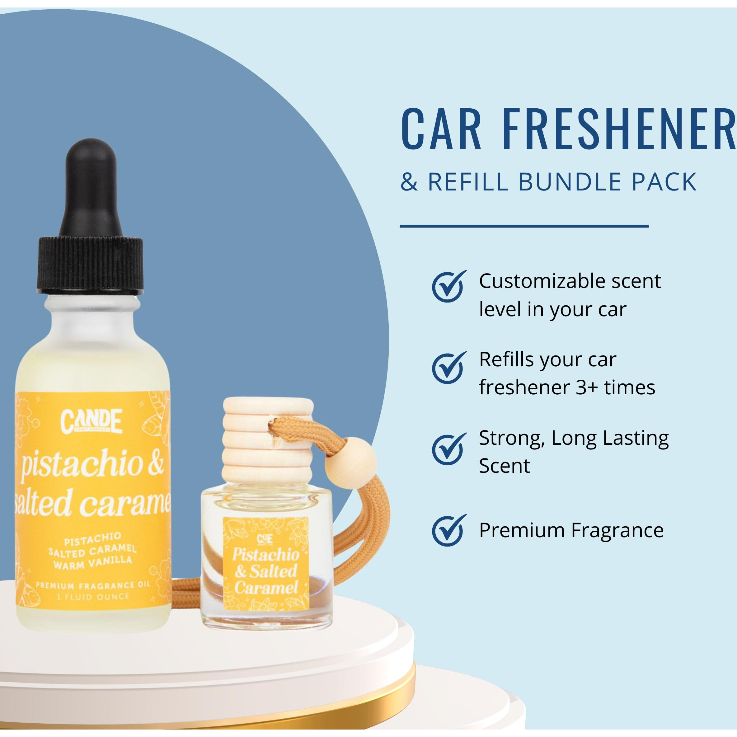 Car Air Freshener & Refill Bundle - Hanging Scent Diffuser For Car, Long-Lasting Essential Oil Car Fragrance, Reusable Glass Bottle + Refill, 2 Pack (Campfire Marshmallow)
