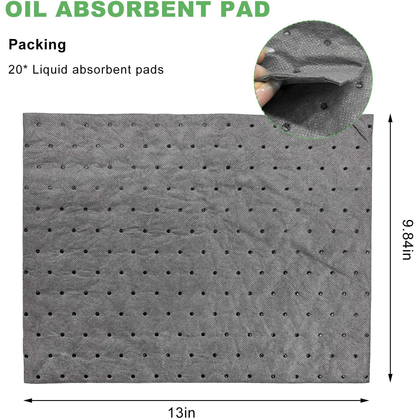 Zndaw 20 Pcs Oil Absorbent Pads, 13"" X 10"" Weight Dimpled Pad Polypropylene Mat For Oil & Fluid, Universal Water Absorbent Mat Spill Control Supplies For Automotive Workshop