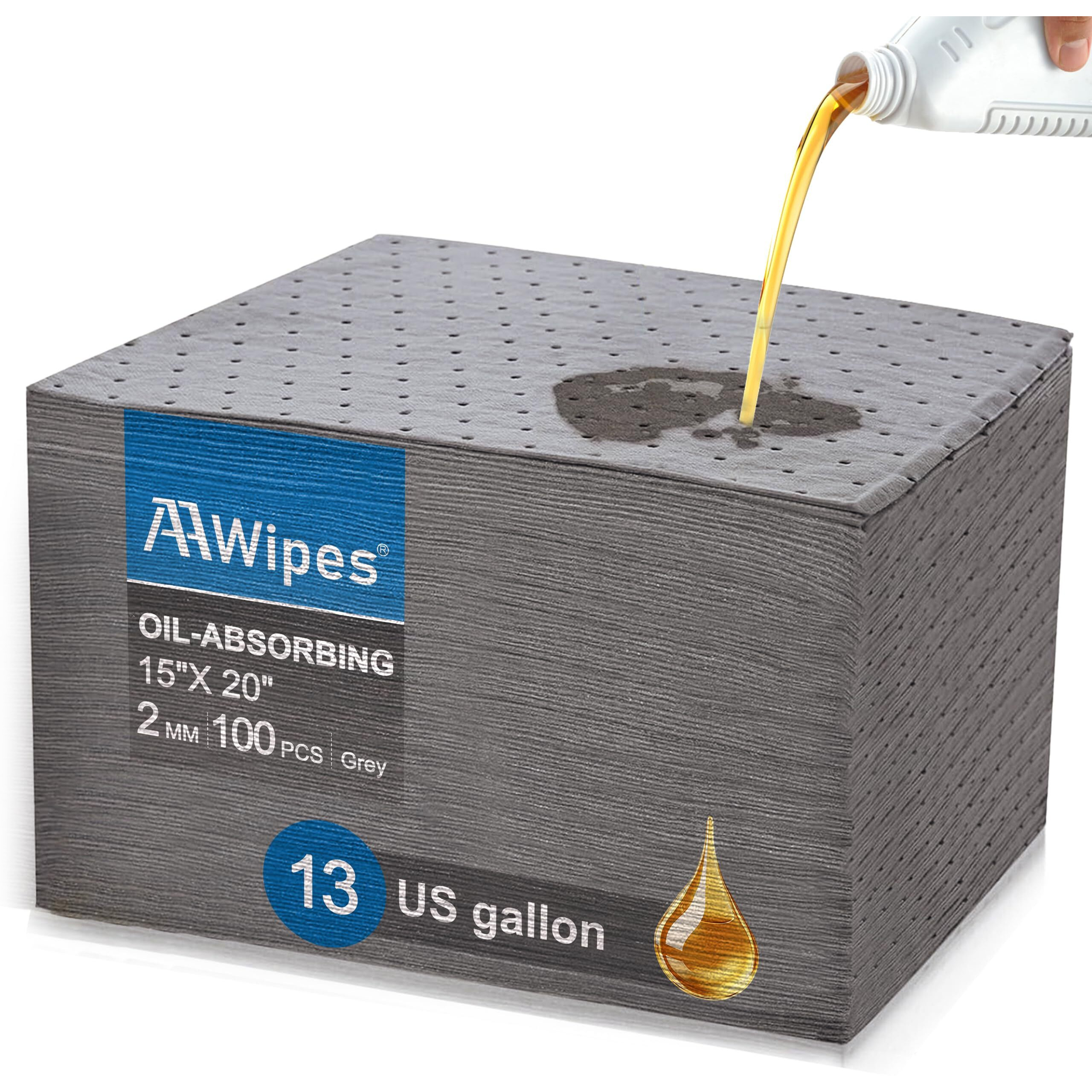 Aawipes Oil Absorbent Pads Universal For All Liquids Oil Spill Control Oil Absorbing Sheets For Garage Grey 100 Pack 15"" X 20"" Og1520-100