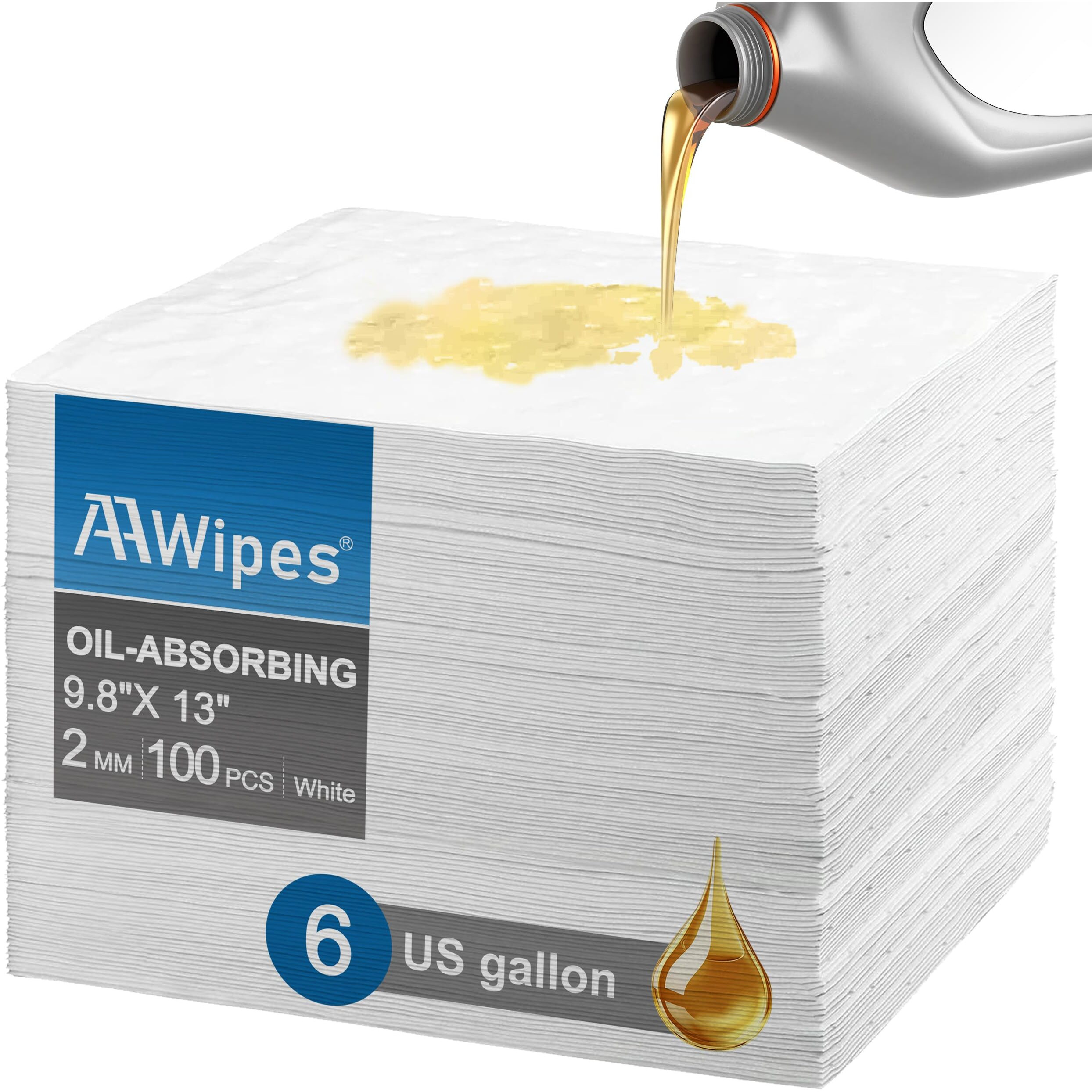 Aawipes Oil Absorbent Pads Garage Accessories Oil Spill Control Oil Absorbing Sheets For Garage, Car, Truck, Motorcycle White 100 Pack 9.8"" X 13"" Ow1013-100