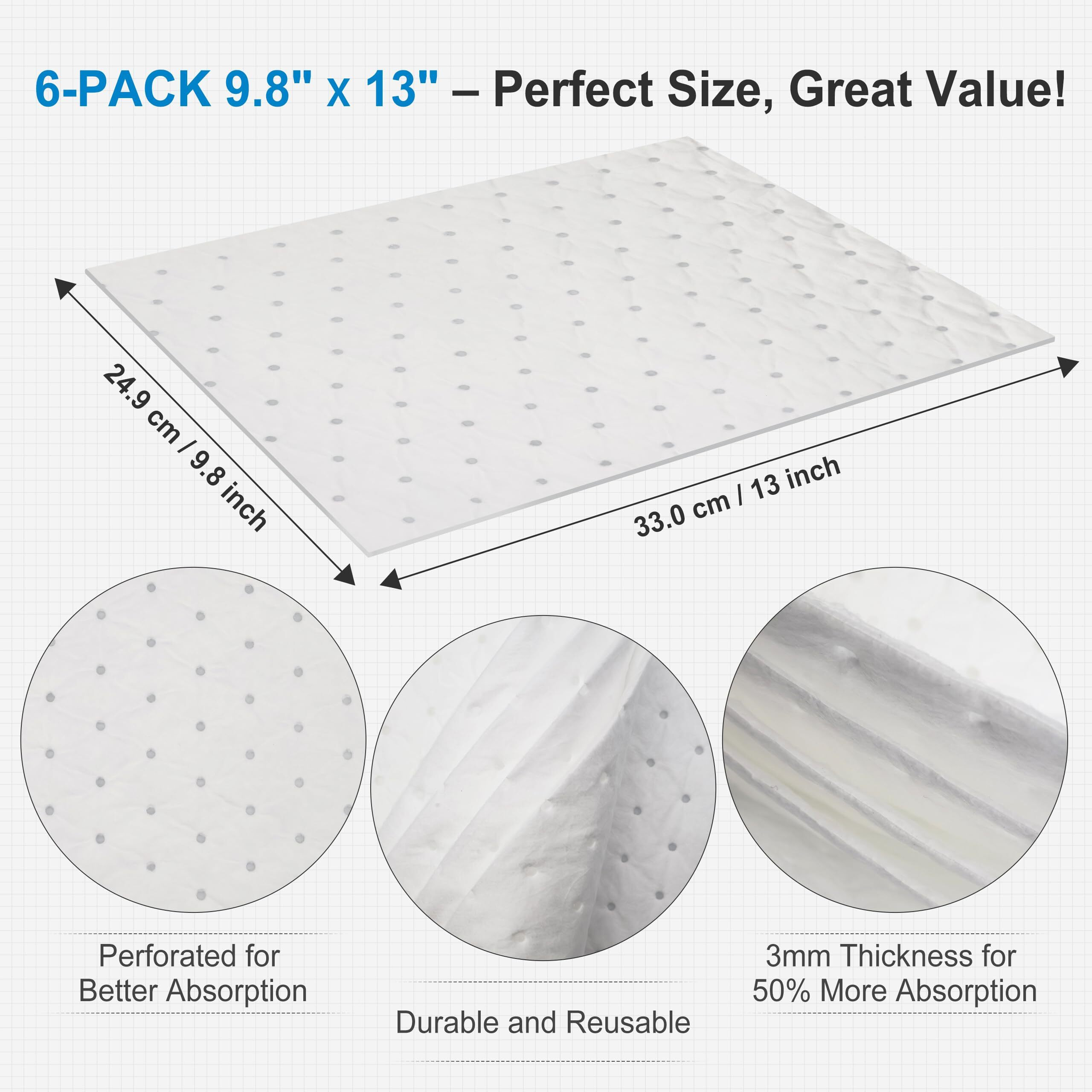 Aawipes Oil Absorbent Pads Garage Accessories Oil Spill Control Oil Absorbing Sheets For Garage, Car, Truck, Motorcycle White 100 Pack 9.8"" X 13"" Ow1013-100