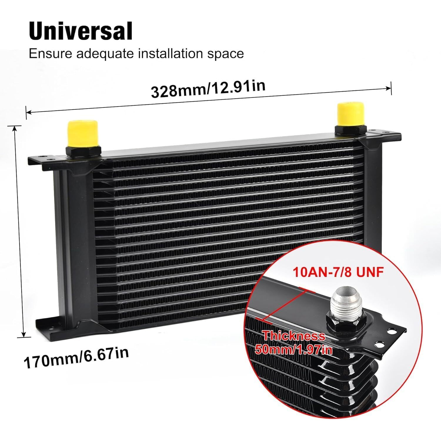 Evil Energy 19 Row Oil Cooler Kit, 10An Transmission Engine Cooler British Radiator Universal Aluminium Black