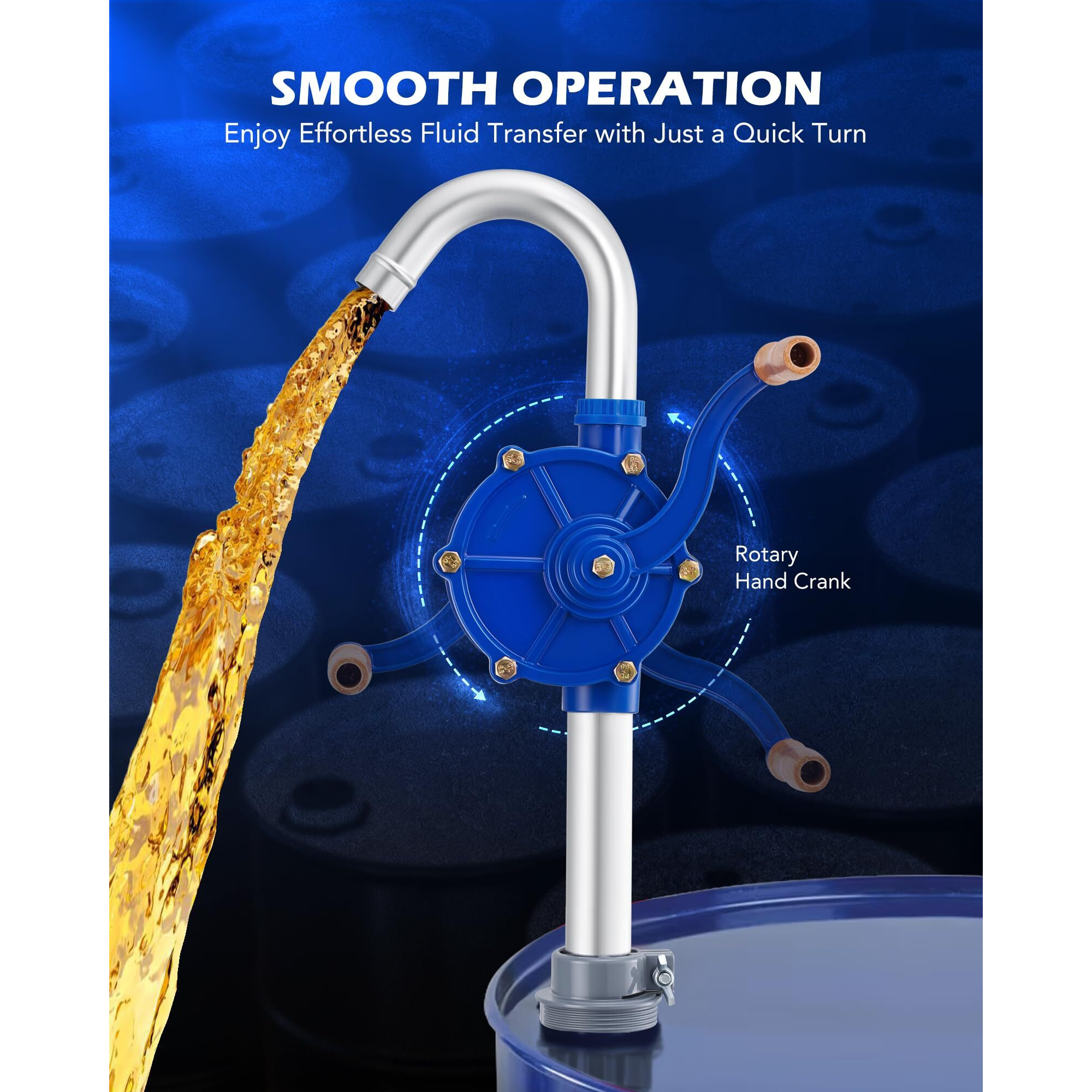 Orion Motor Tech 55 Gallon Drum Pump, Rotary Barrel Pump For Non Corrosive, Diesel, Motor Oil, Transmission Fluid, Fits 5 To 55 Gal Drums, Heavy Duty Aluminum Barrel Pump With 39.4"" Discharge Hose