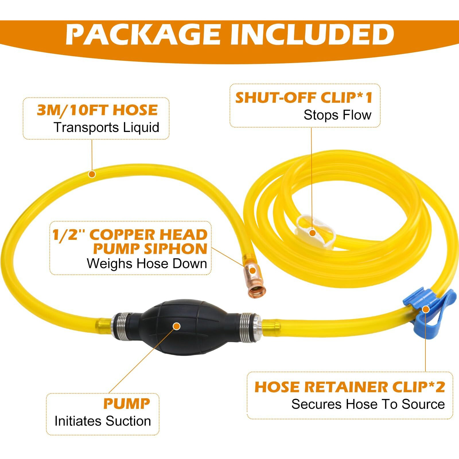 Milado Hand Fuel Transfer Pump, Gasoline Siphon Hose Pump For Gasoline, Oil, Diesel, Water, Liquid, Fuel Transfer Siphon Pumps With Pvc Hoses (15Mm-Set01)