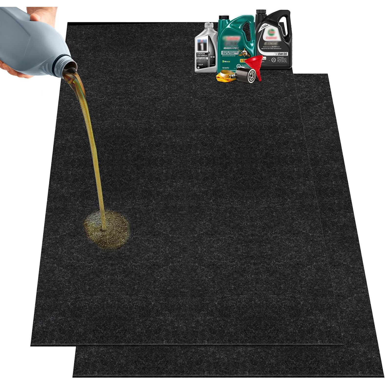 Nujzuir 36"" X 60"" Oil Drip Mat For Garage Driveway, Reusable Rubber Floor Oil Spill Leak Absorbent Pads For Motorcycle Car Oil Leak Stain Resistant(2Pcs)