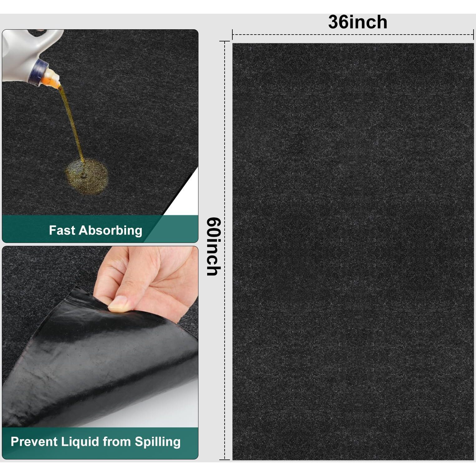 Nujzuir 36"" X 60"" Oil Drip Mat For Garage Driveway, Reusable Rubber Floor Oil Spill Leak Absorbent Pads For Motorcycle Car Oil Leak Stain Resistant(2Pcs)