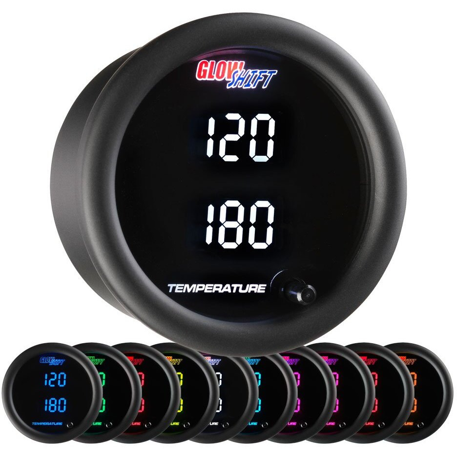 Glowshift 10 Color Digital 300F Dual Temperature Gauge Kit - For Water Coolant, Oil, Transmission Temp - Includes 1/8-27 Npt Electronic Sensors & Wiring - Multi-Color Display - Tinted Lens - 2-1/16""
