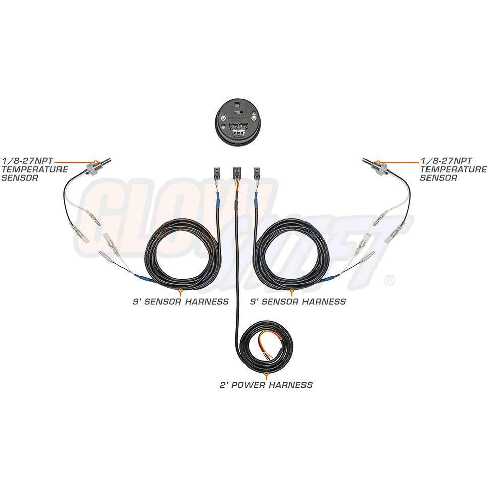 Glowshift 10 Color Digital 300F Dual Temperature Gauge Kit - For Water Coolant, Oil, Transmission Temp - Includes 1/8-27 Npt Electronic Sensors & Wiring - Multi-Color Display - Tinted Lens - 2-1/16""