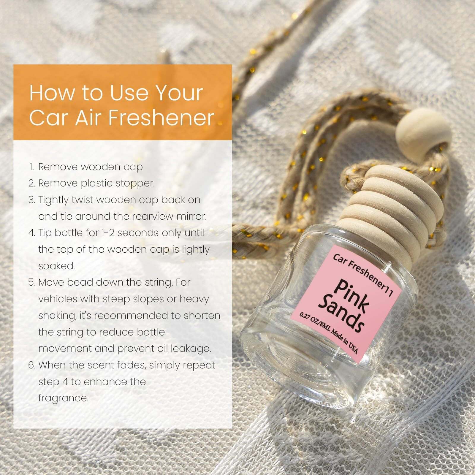 Hanging Car Air Freshener, Long Lasting Scent, Cute Air Fresheners For Women, 2 Pack Non-Toxic Essential Oil Diffuser, Made In Usa