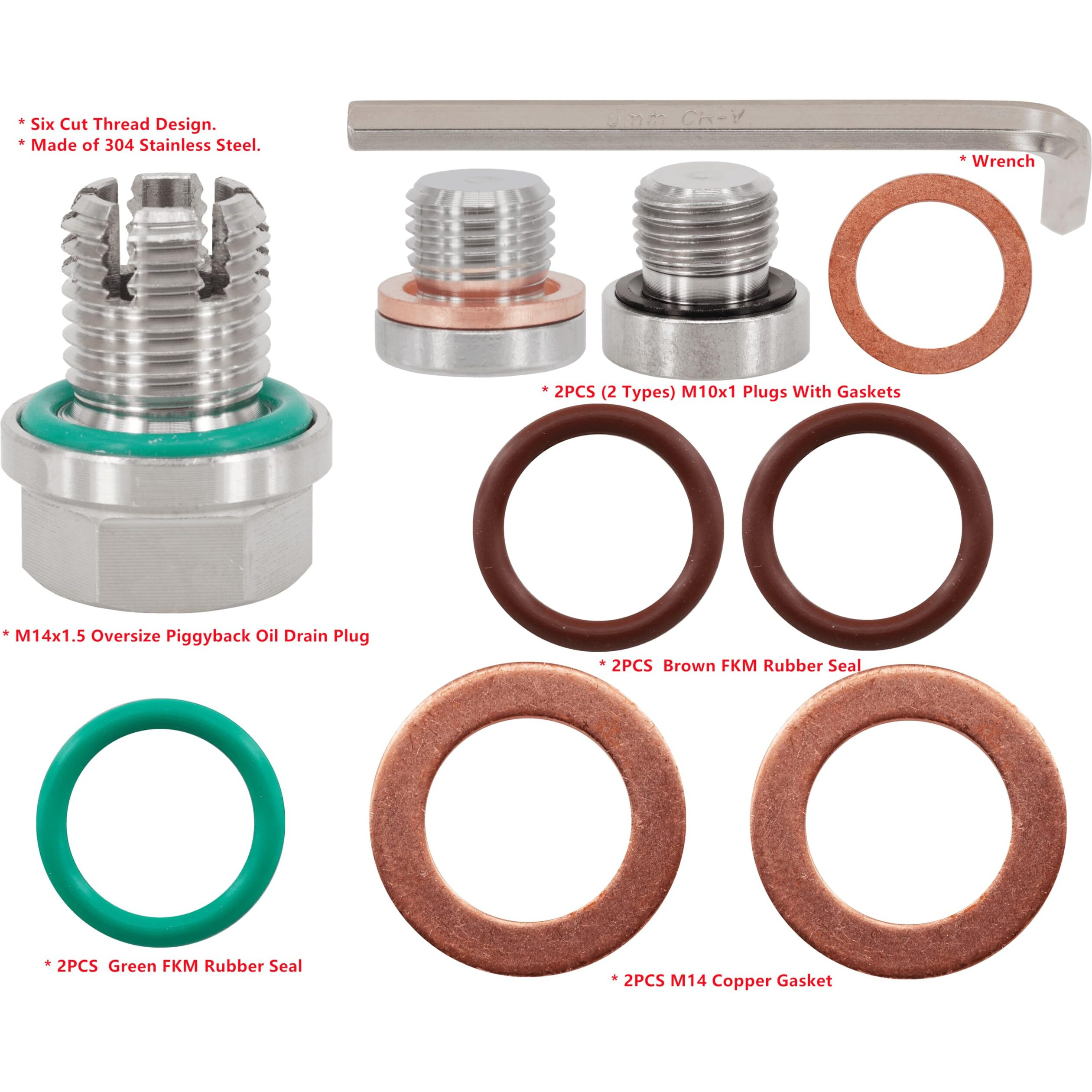 Dsnaduo M14.1-1.5 X 15Mm Oversize Piggyback Oil Drain Plug, Stainless Steel Self Tapping Oil Pan Thread Repair Kit