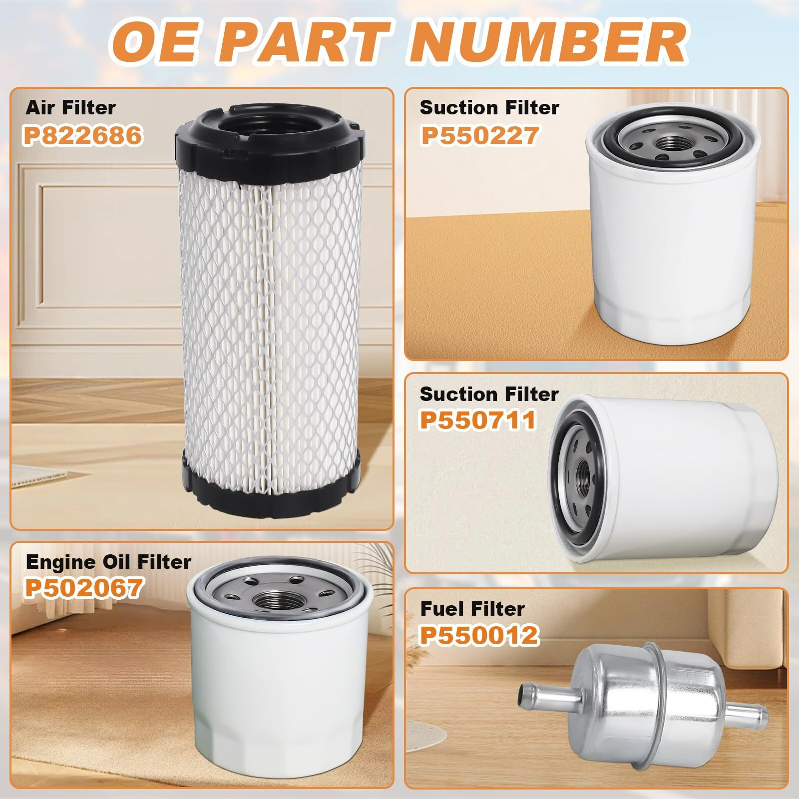 77700-01819 Maintenance Filter Kit Compatible With Kubota Rtv900 With P822686 Air Filter/P502067 Engine Oil Filter/P550012 Fuel Filter/P550227 Suction Filter/P550711 Hst Filter By Podoy