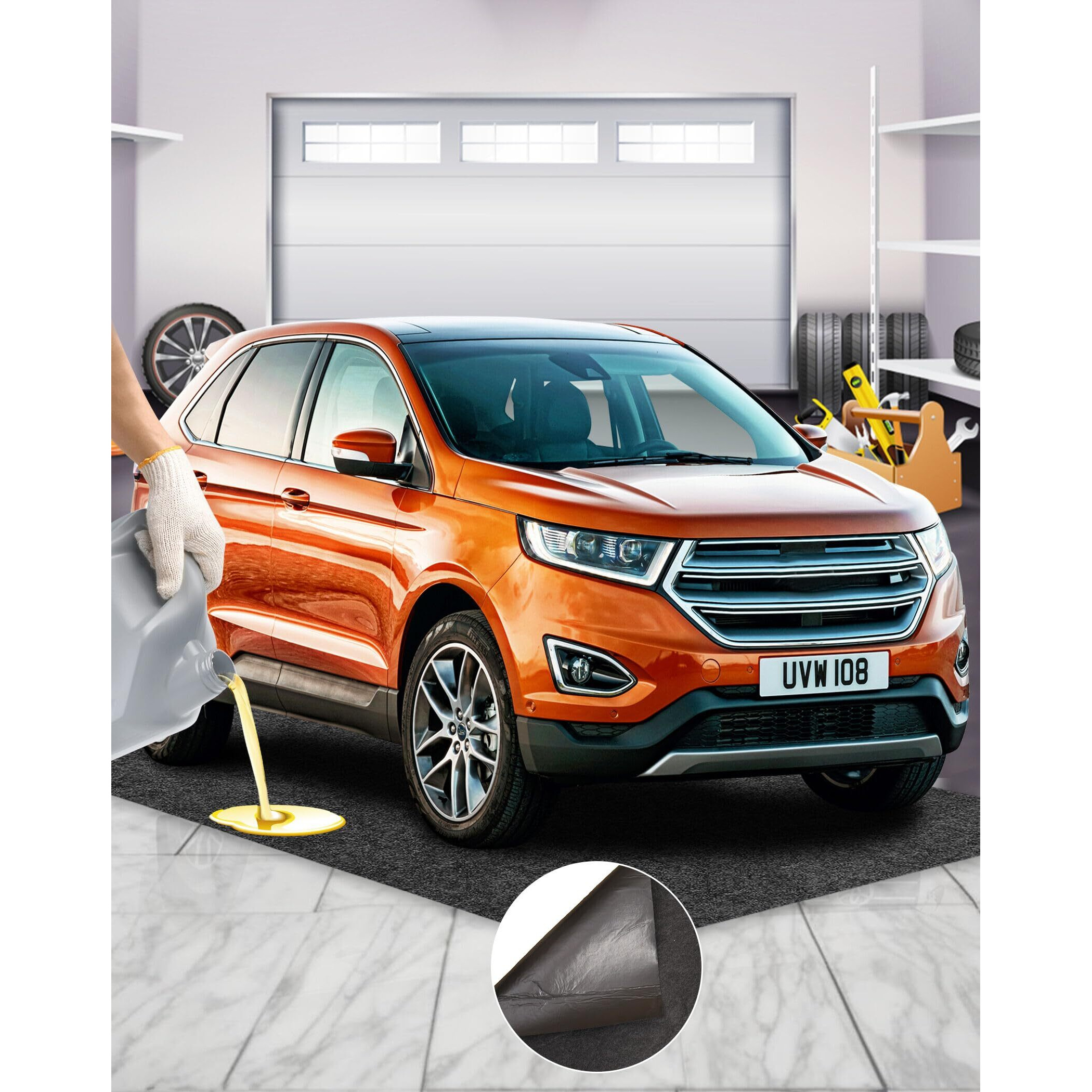 Erfolkerz Large Garage Floor Mat 8.83'X22' For Under Car Protects Floor, Garage Driveway Oil Drip Mat,Water Containment Mat, Non-Slip Oil Spill Mat For Kitchen/Car-Wash/Driveway/Doorway